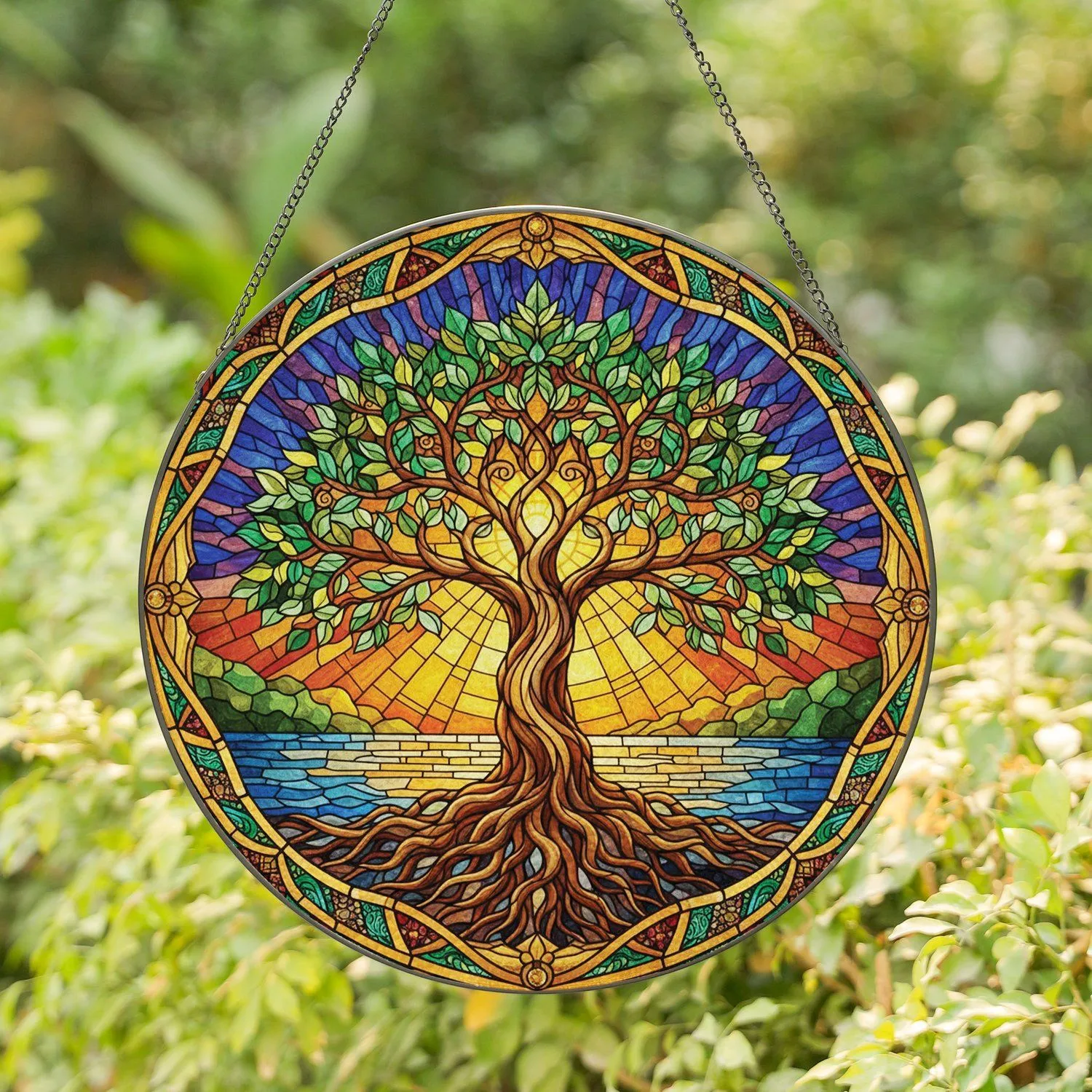 Tree of Life Stained Glass Sunset - Nature Lover Home Decor Gift Stained Glass Suncatcher - 1