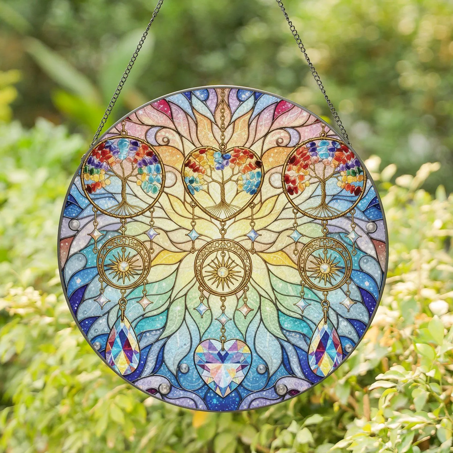 Ornate Multi-Tiered Tree of Life Celestial Crystal Prism - Home Decor Gift Stained Glass Suncatcher - 1