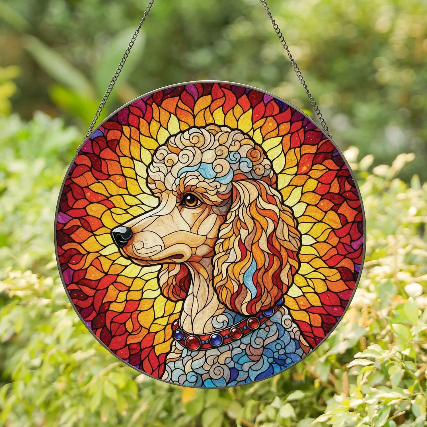 Poodle Head Translucent Stained Glass Mosaic Home Decor Gift for Dog Lovers Stained Glass Suncatcher - 1