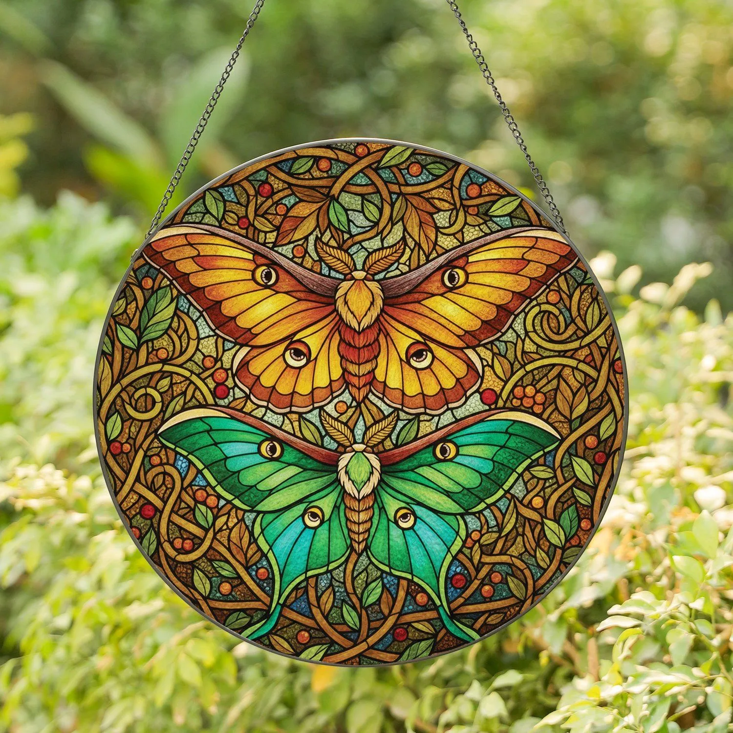 Majestic Moths Stained Glass Botanical Mosaic - Home Decor Gift for Moth Lovers Stained Glass Suncatcher - 1