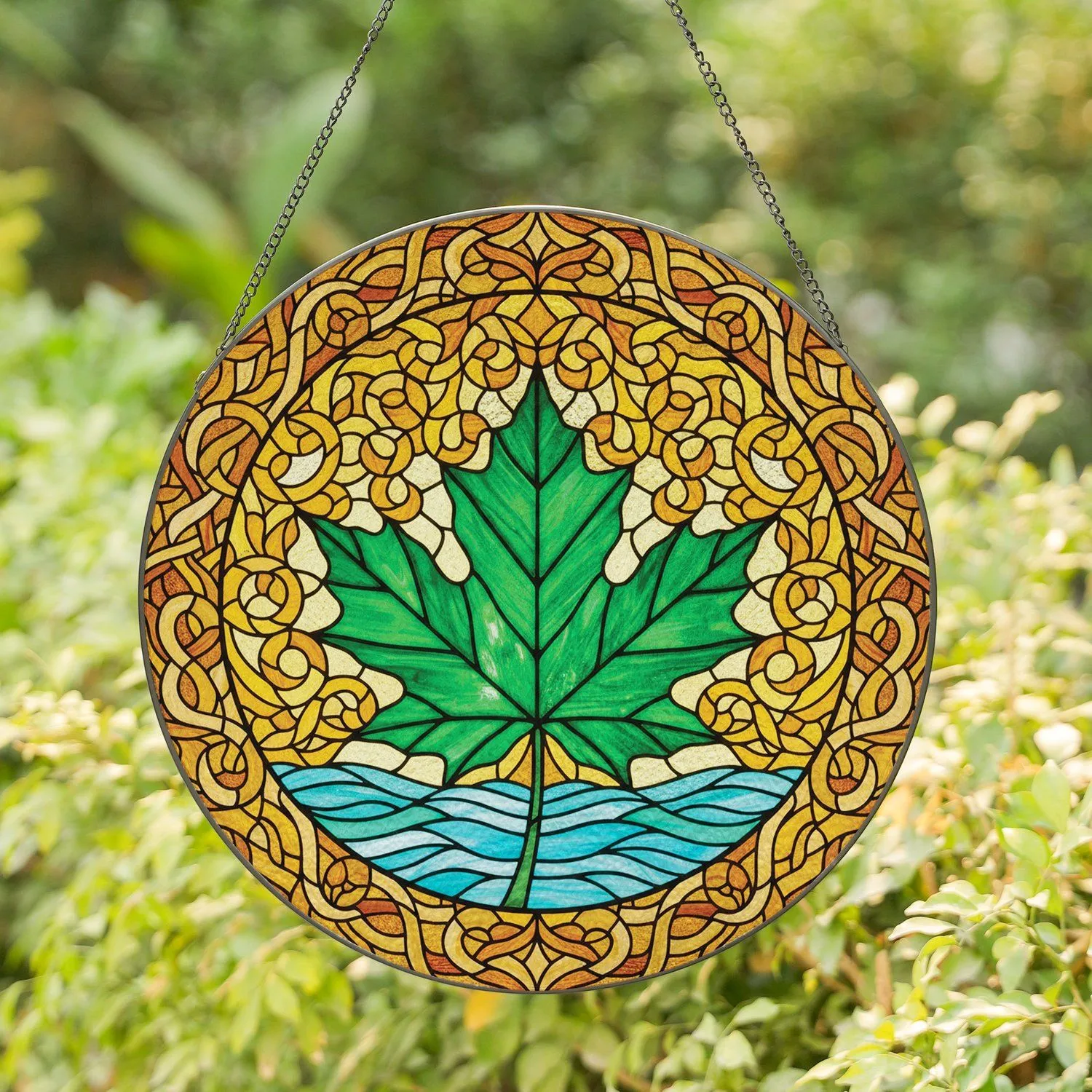 Translucent Maple Leaf Rippling Water Organic Mosaic Organic Flow - Home Decor Gift Stained Glass Suncatcher - 1
