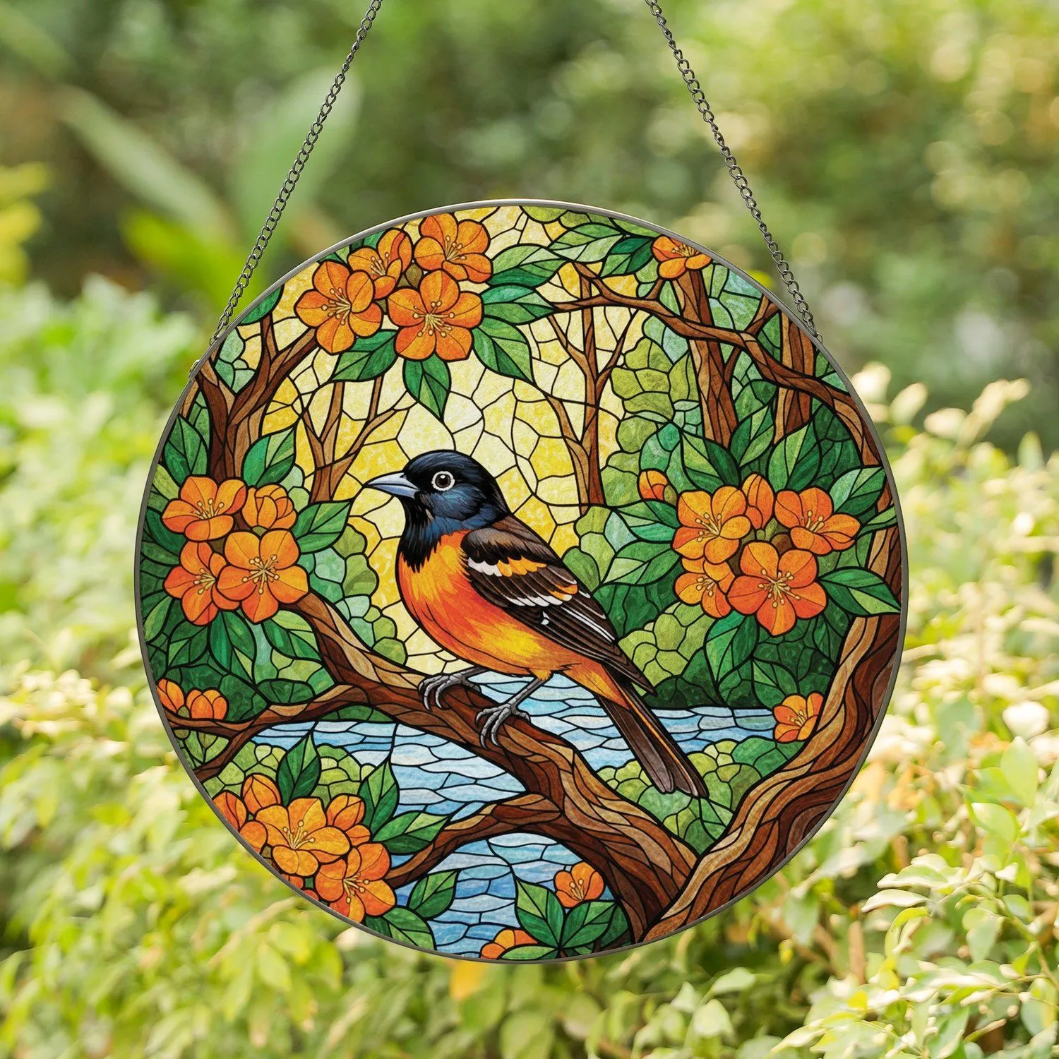 Baltimore Oriole Bird Stained Glass - Wildlife Home Decor Gift Stained Glass Suncatcher - 1