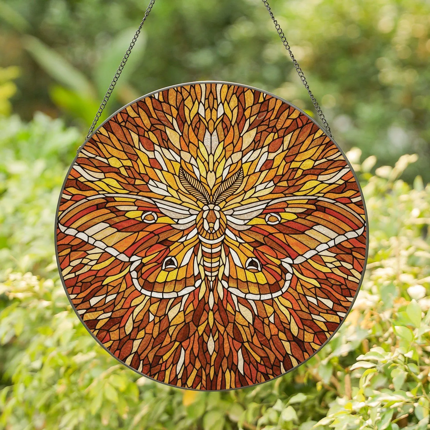 Majestic Moth Prominent Antennae Segmented Body Spread Wings - Home Decor Gift for Wildlife Lover Stained Glass Suncatcher - 1