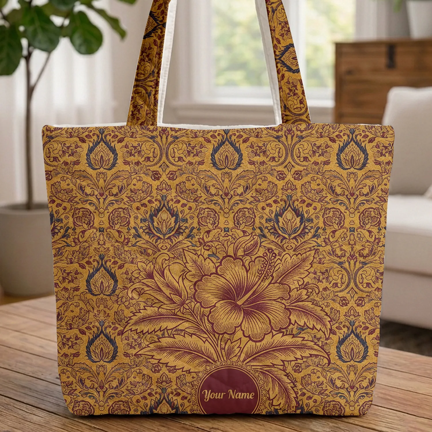 Kalamkari Hibiscus Floral Paisley Medallion - Everyday Carry Gift Quilted Tote Bag - 1
