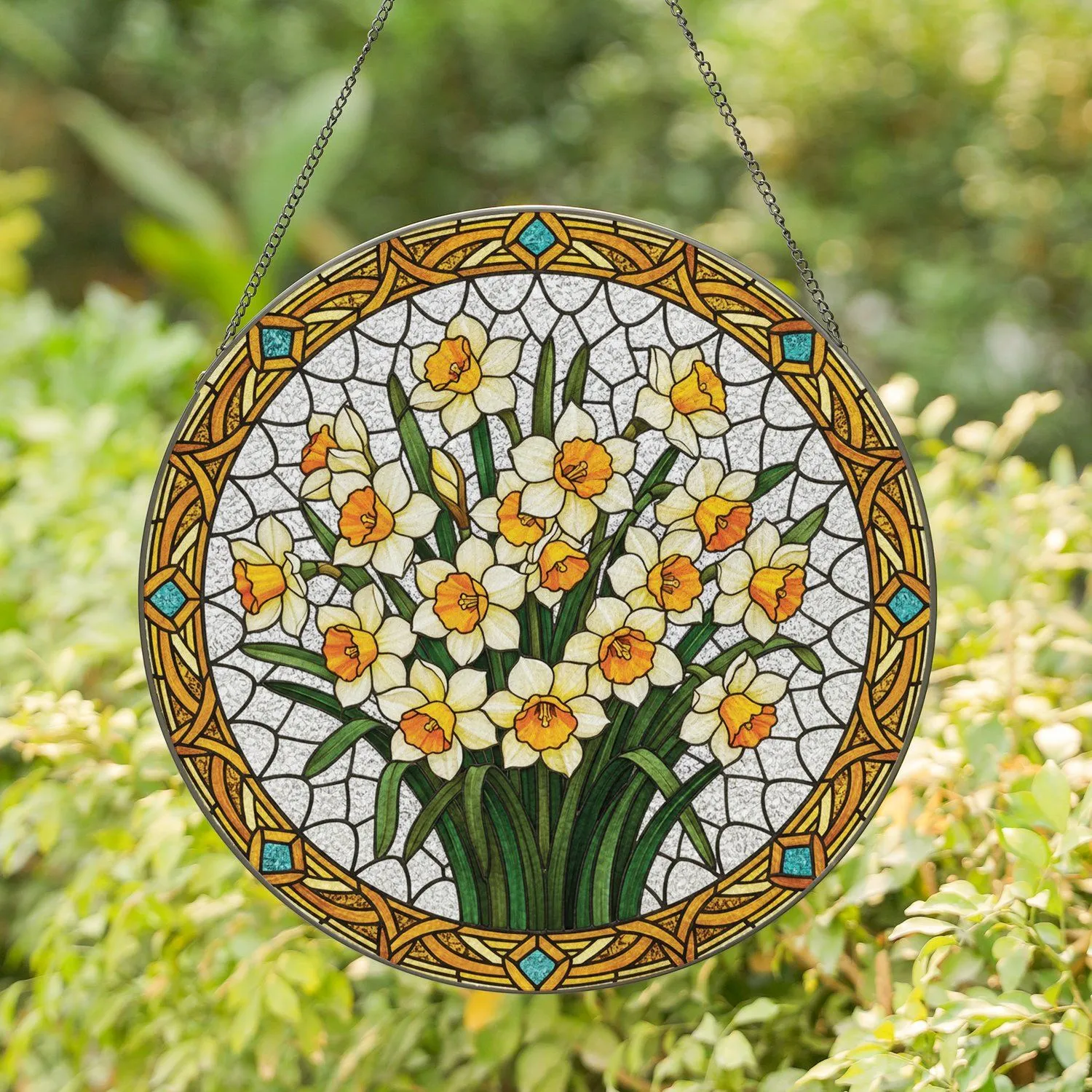 Lush Daffodils Bouquet Stained Glass - Home Decor Gift for Plant Lover Stained Glass Suncatcher - 1