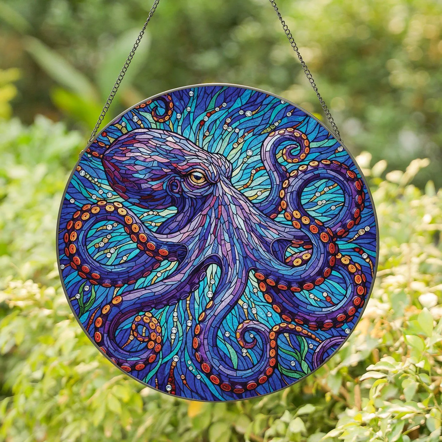 Majestic Octopus Tentacle Marine Ocean Currents - Home Decor Gift for Octopus Lover Stained Glass Suncatcher - 1