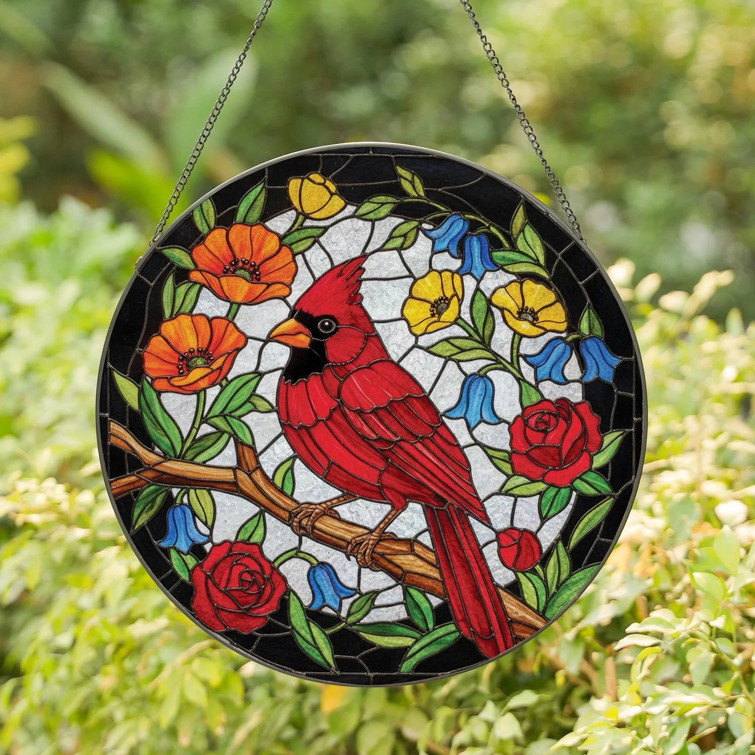 Northern Cardinal Wildflowers Home Decor Gift for Bird Lover Stained Glass Suncatcher - 1