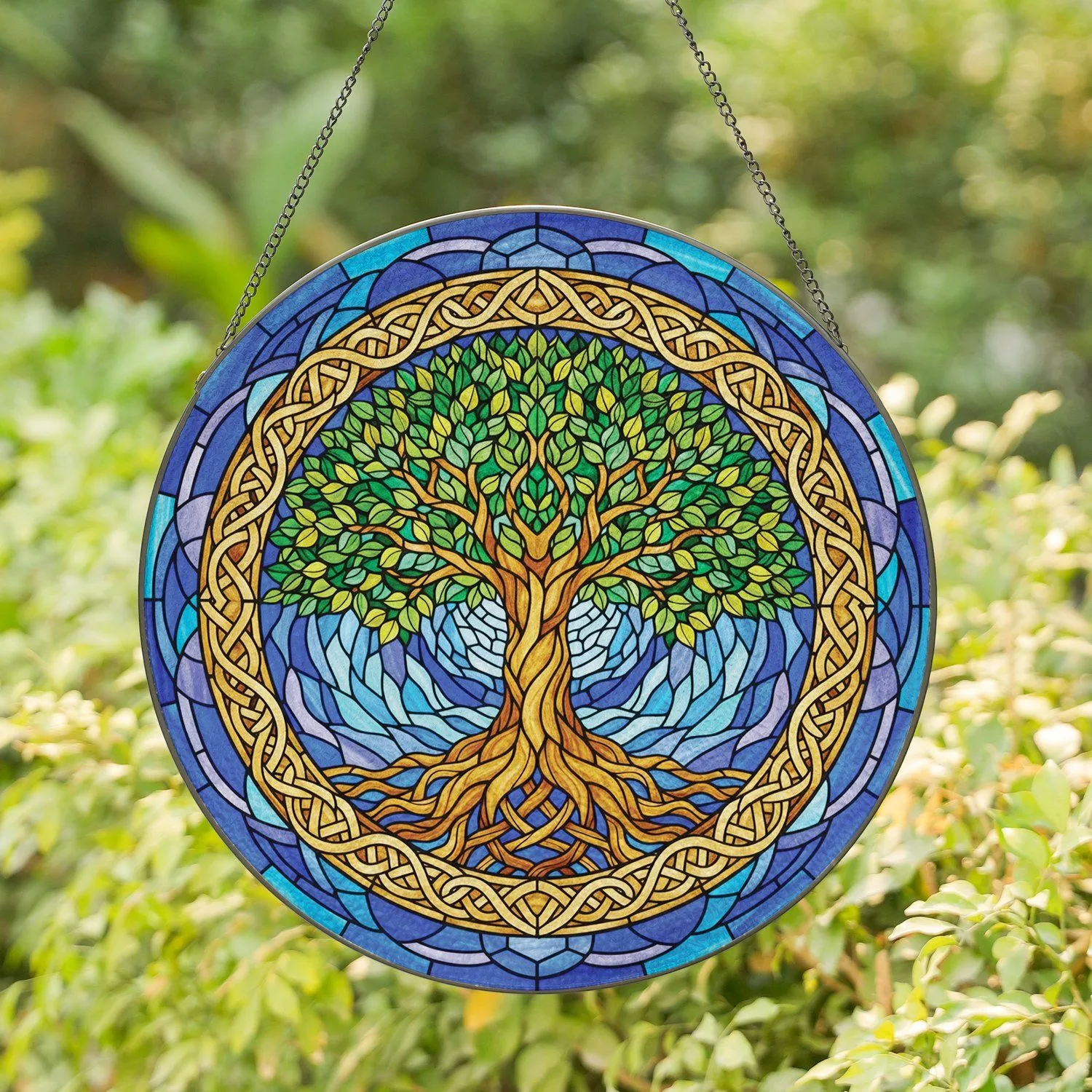 Edge-to-Edge Gnarled Tree of Life Celtic Knot Mosaic - Home Decor Gift for Living Room Stained Glass Suncatcher - 1