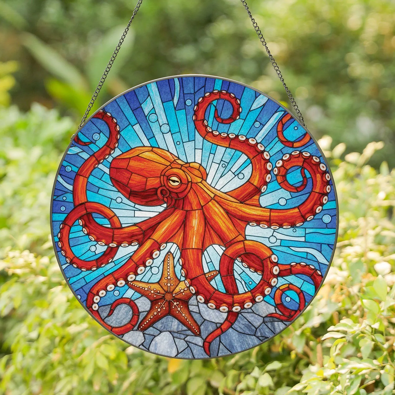Octopus Starfish Tiffany Stained Glass Ocean Scene - Home Decor Gift For Wildlife Lover Stained Glass Suncatcher - 1