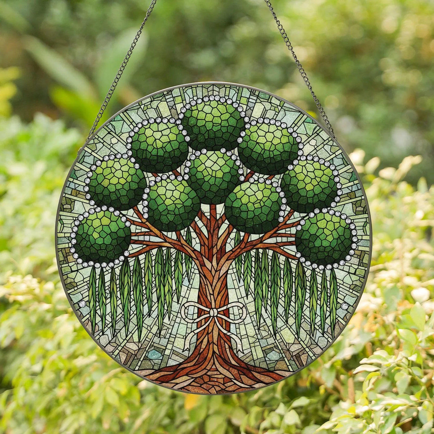 Tree of Life Stained Glass Mosaic Jeweled Canopy Radiant Sky - Home Decor Gift Stained Glass Suncatcher - 1