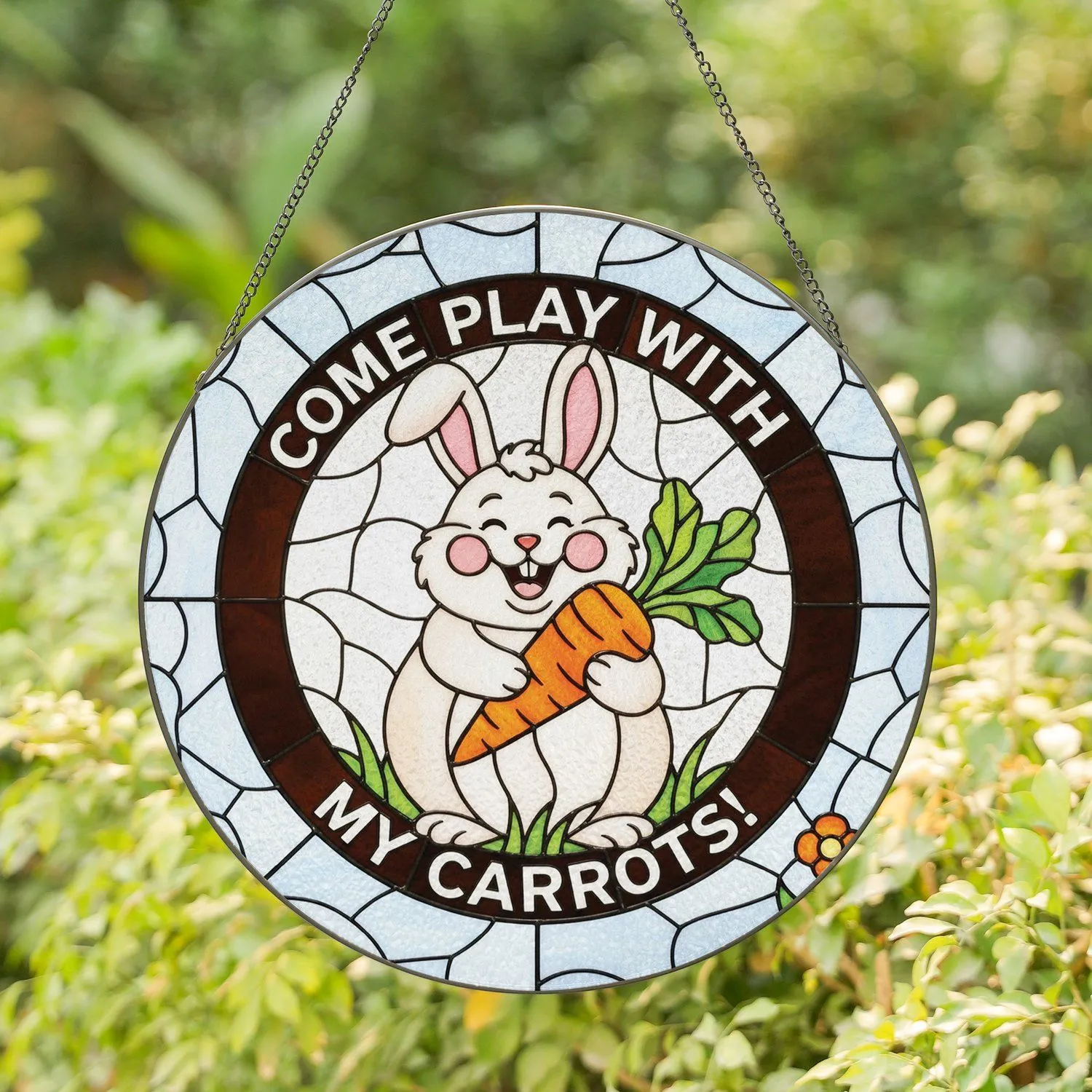 Rabbit Come Play With My Carrots - Home Decor Gift for Rabbit Lover Stained Glass Suncatcher - 1