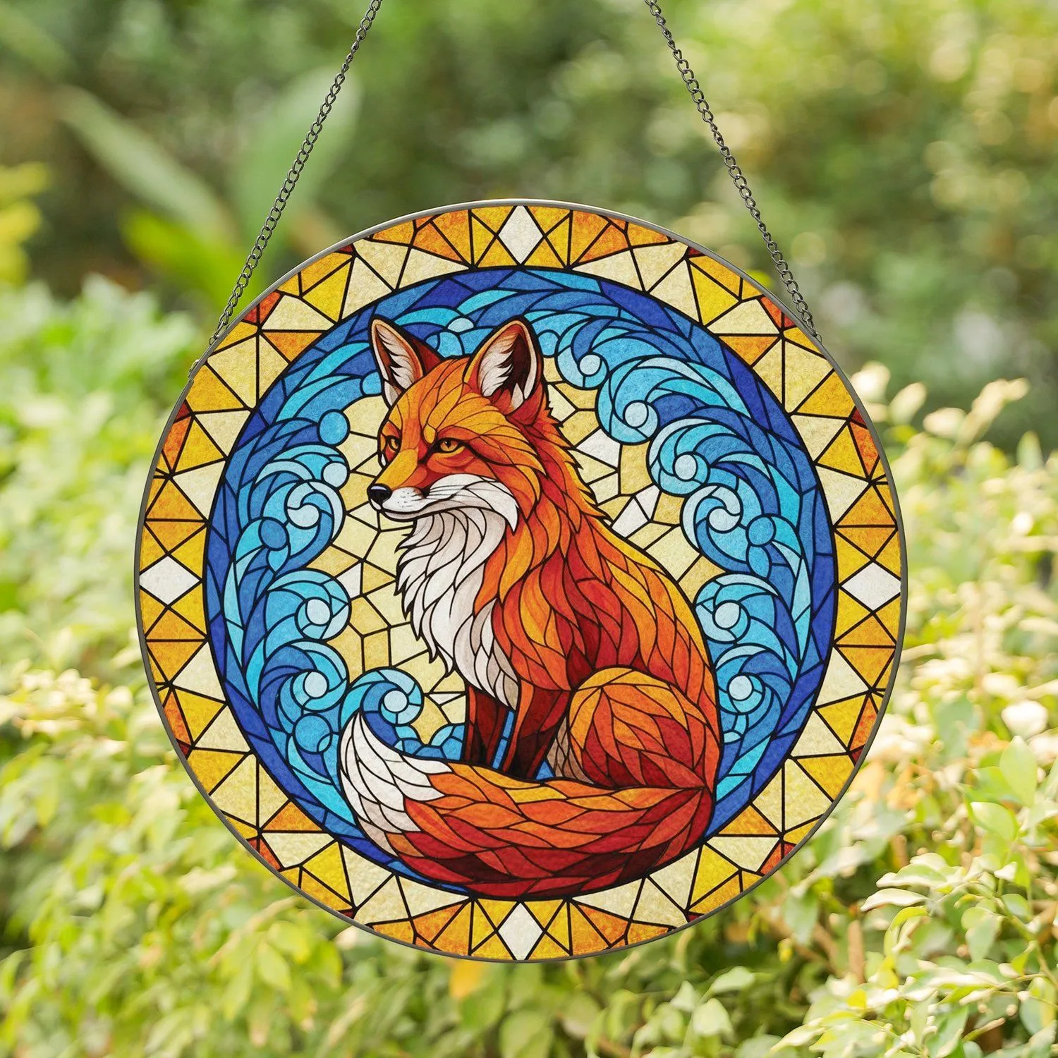Red Fox Faceted Stained Glass Triangle Diamond Mosaic - Wildlife Lover Home Decor Gift Stained Glass Suncatcher - 1