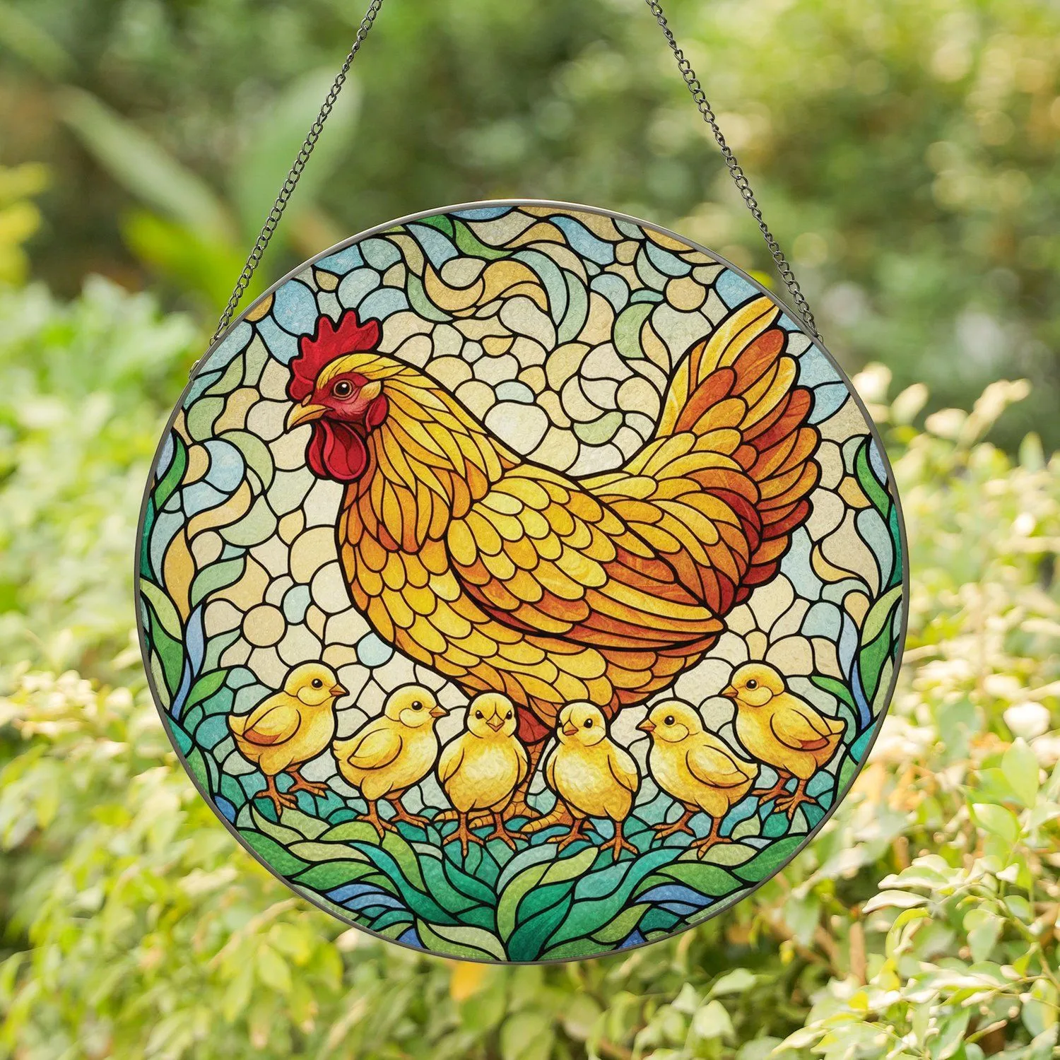 Majestic Mother Hen Chicks Serene Garden Farmhouse Decor Gift for Mother Stained Glass Suncatcher - 1