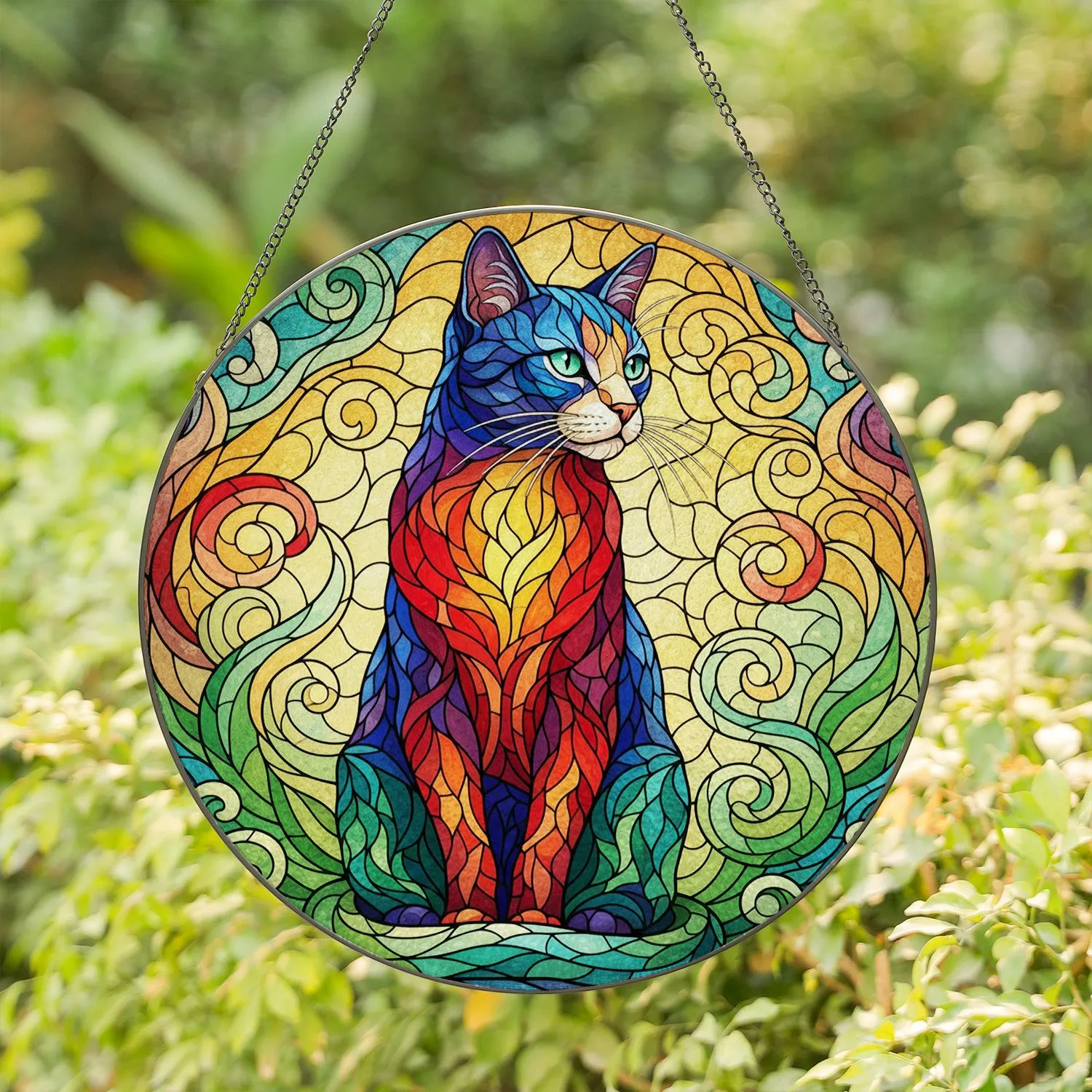 Tiffany Stained Glass Cat Organic Swirls Home Decor Gift for Cat Lovers Stained Glass Suncatcher - 1