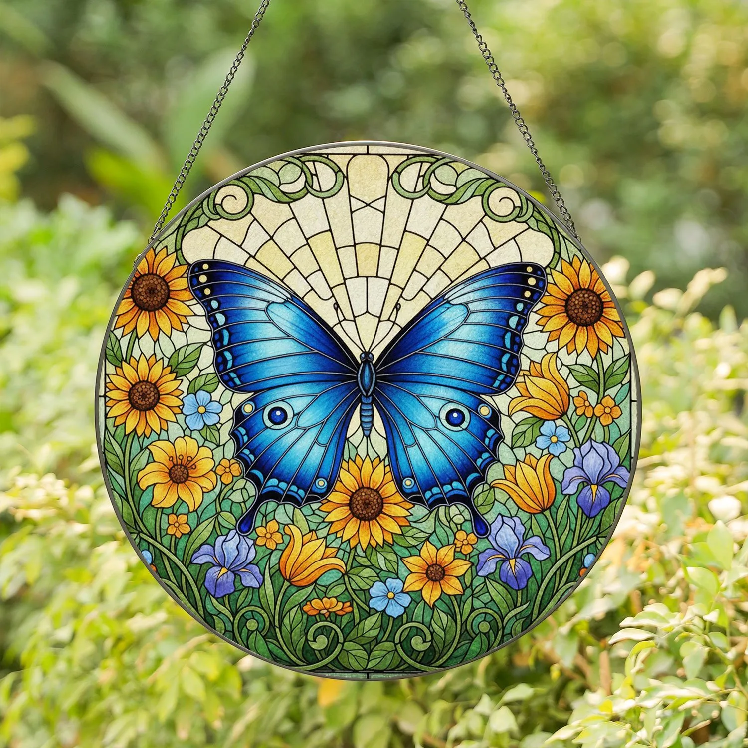 Blue Butterfly Tiffany Stained Glass Flowers - Window Home Decor Gift Stained Glass Suncatcher - 1