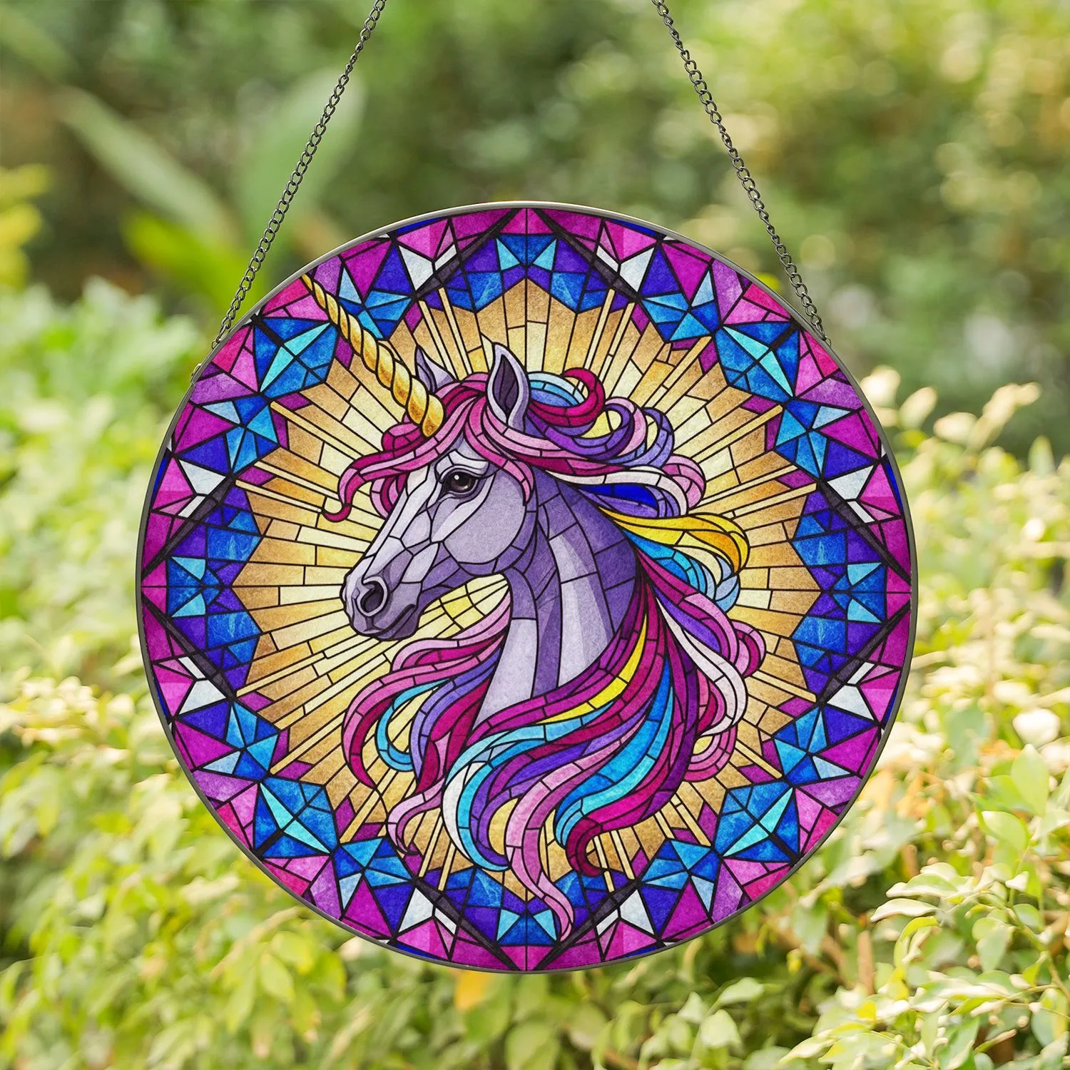Majestic Unicorn Head Radiant Rays Home Decor Gift for Unicorn Lover Stained Glass Suncatcher - 1