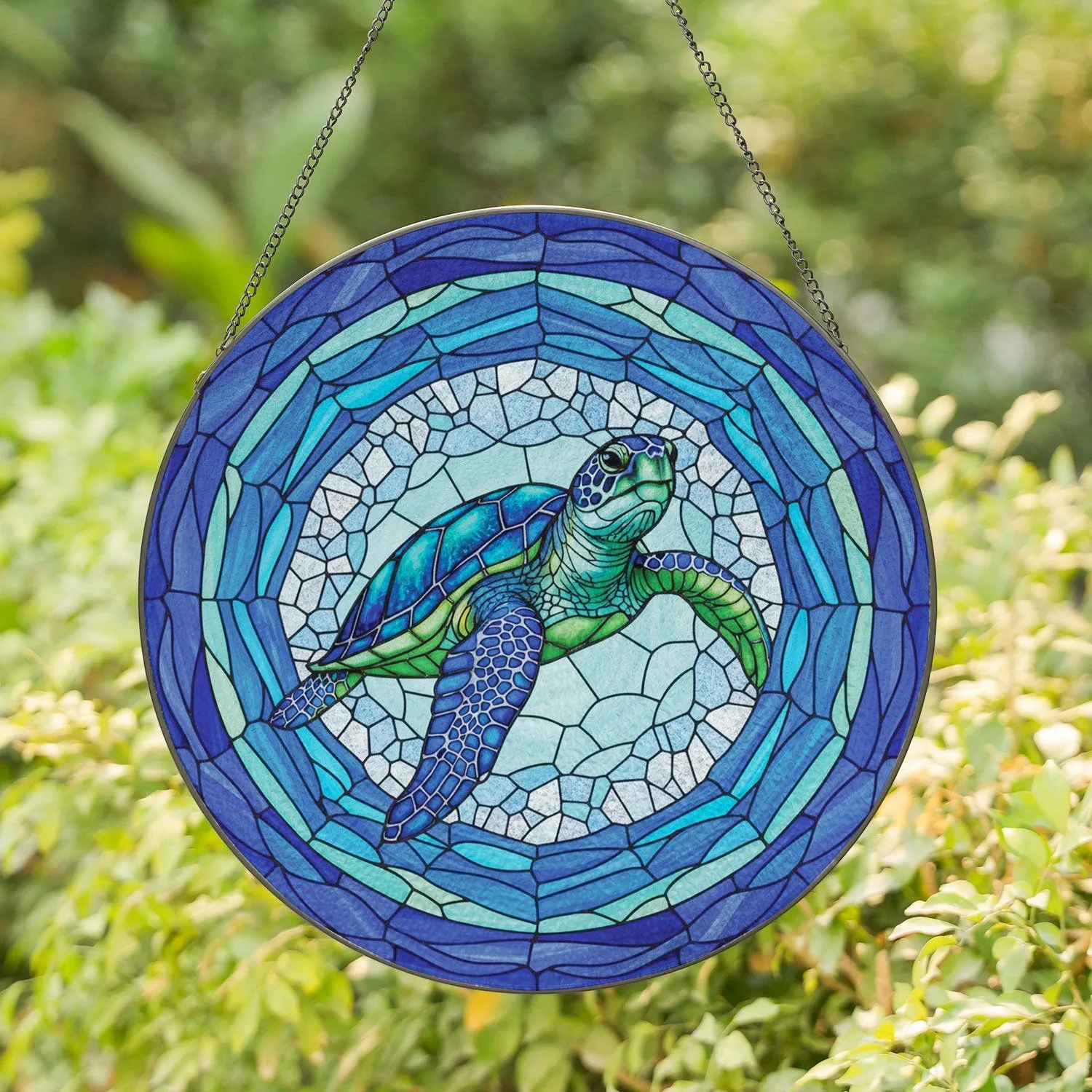 Jewel Toned Intricate Sea Turtle Stained Glass Mosaic - Ocean Lover Home Decor Gift Stained Glass Suncatcher - 1