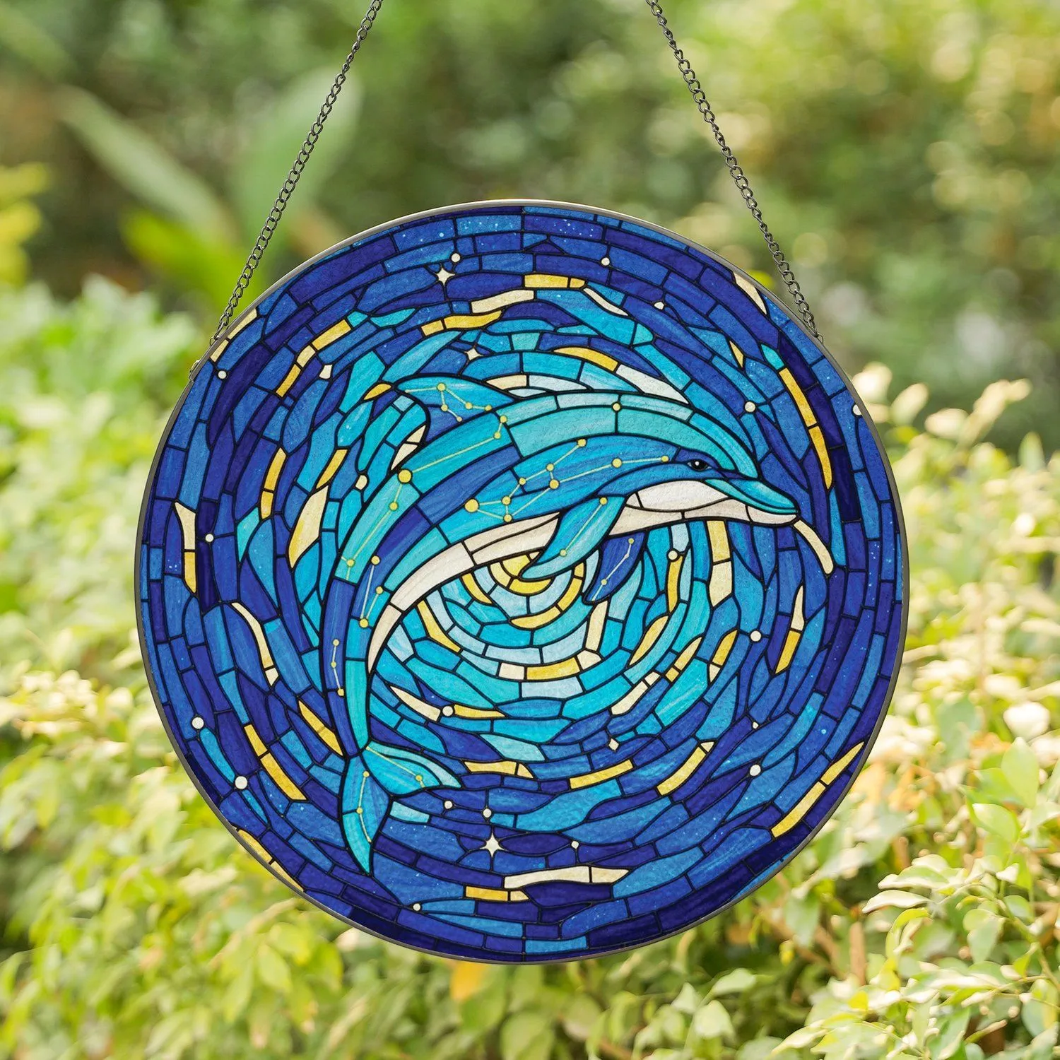 Tiffany Stained Glass Dolphin Constellation Ocean Nebula - Home Decor Gift Stained Glass Suncatcher - 1