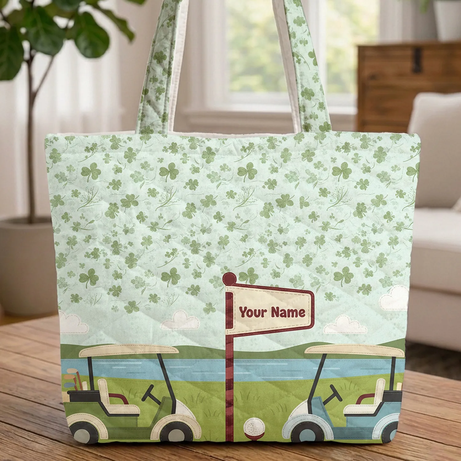 Clover Golf Carts Flag Ball - Everyday Carry Gift for Golfers Quilted Tote Bag - 1