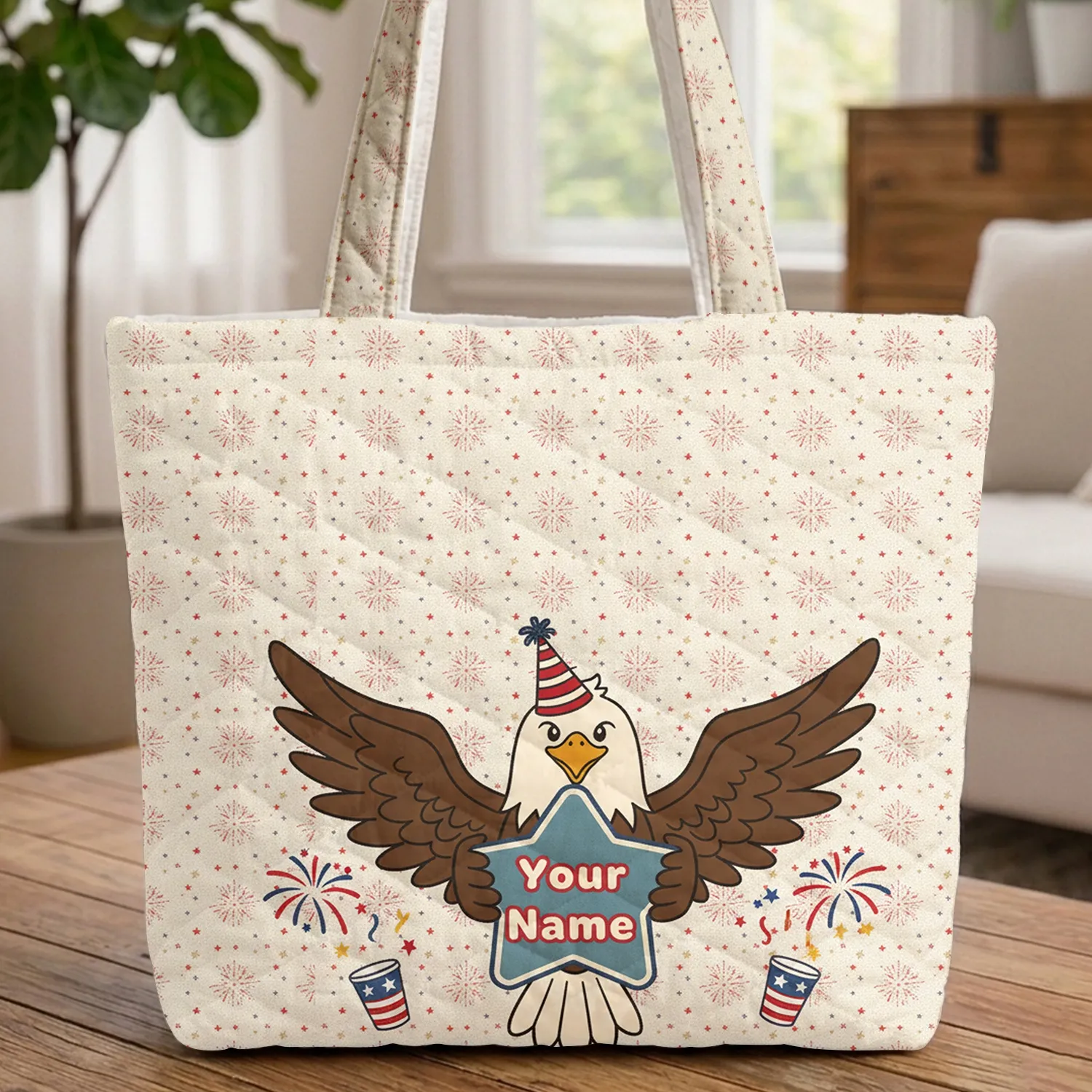 Bald Eagle Party Hat - Independence Day Everyday Carry Gift for Veterans Quilted Tote Bag - 1