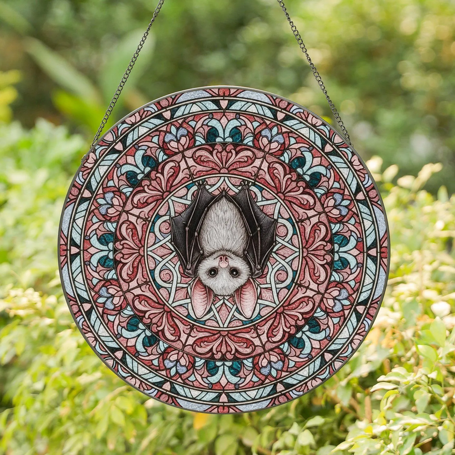 Stained Glass Bat Mandala Floral Quatrefoil - Home Decor Wildlife Lover Gift Stained Glass Suncatcher - 1