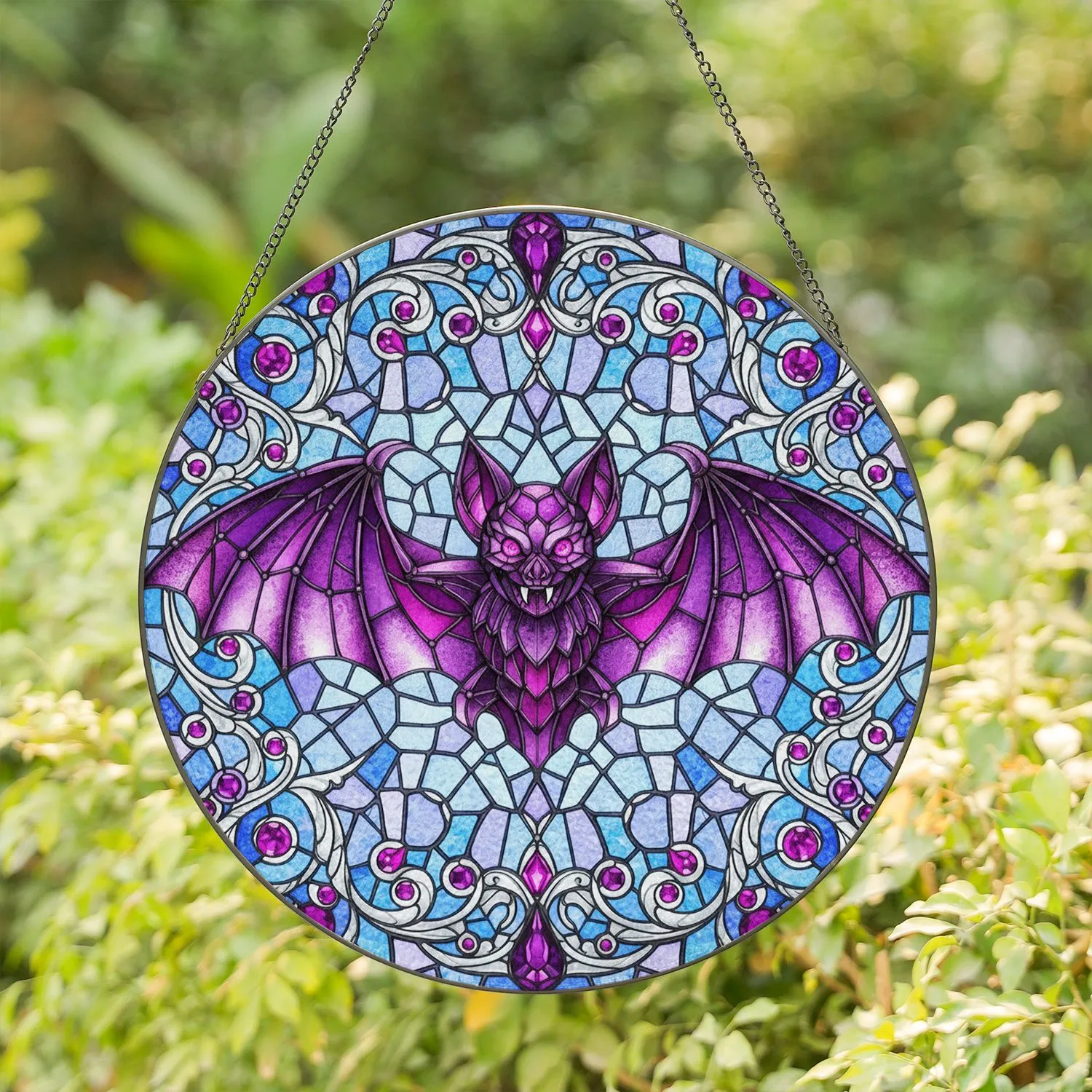 Menacing Bat Outstretched Wings Tiffany Glass - Home Decor Gift for Bat Lover Stained Glass Suncatcher - 1