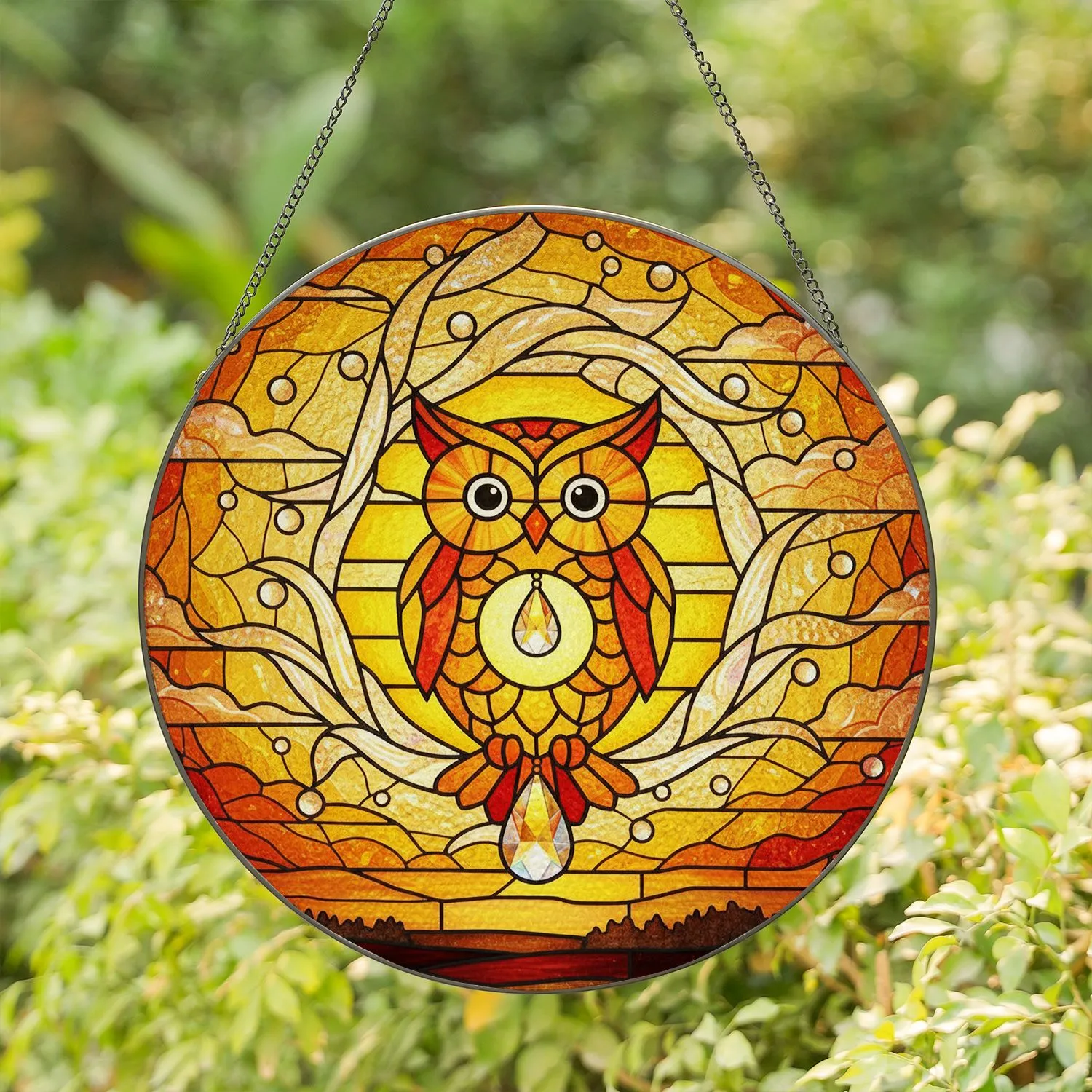 Jovial Owl Radiant Translucent Iridescent Glass Sunset Prism - Home Decor Gift for Bird Lovers Stained Glass Suncatcher - 1
