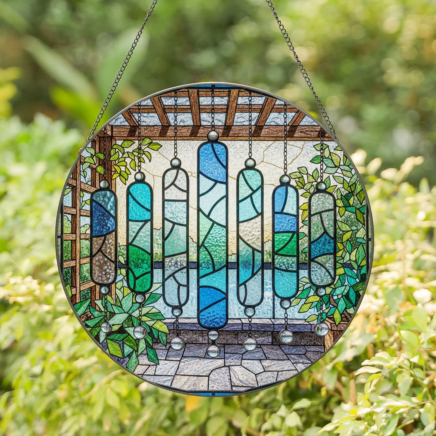 Sun Drenched Mosaic Patio Garden Beads - Home Decor Gift Stained Glass Suncatcher - 1
