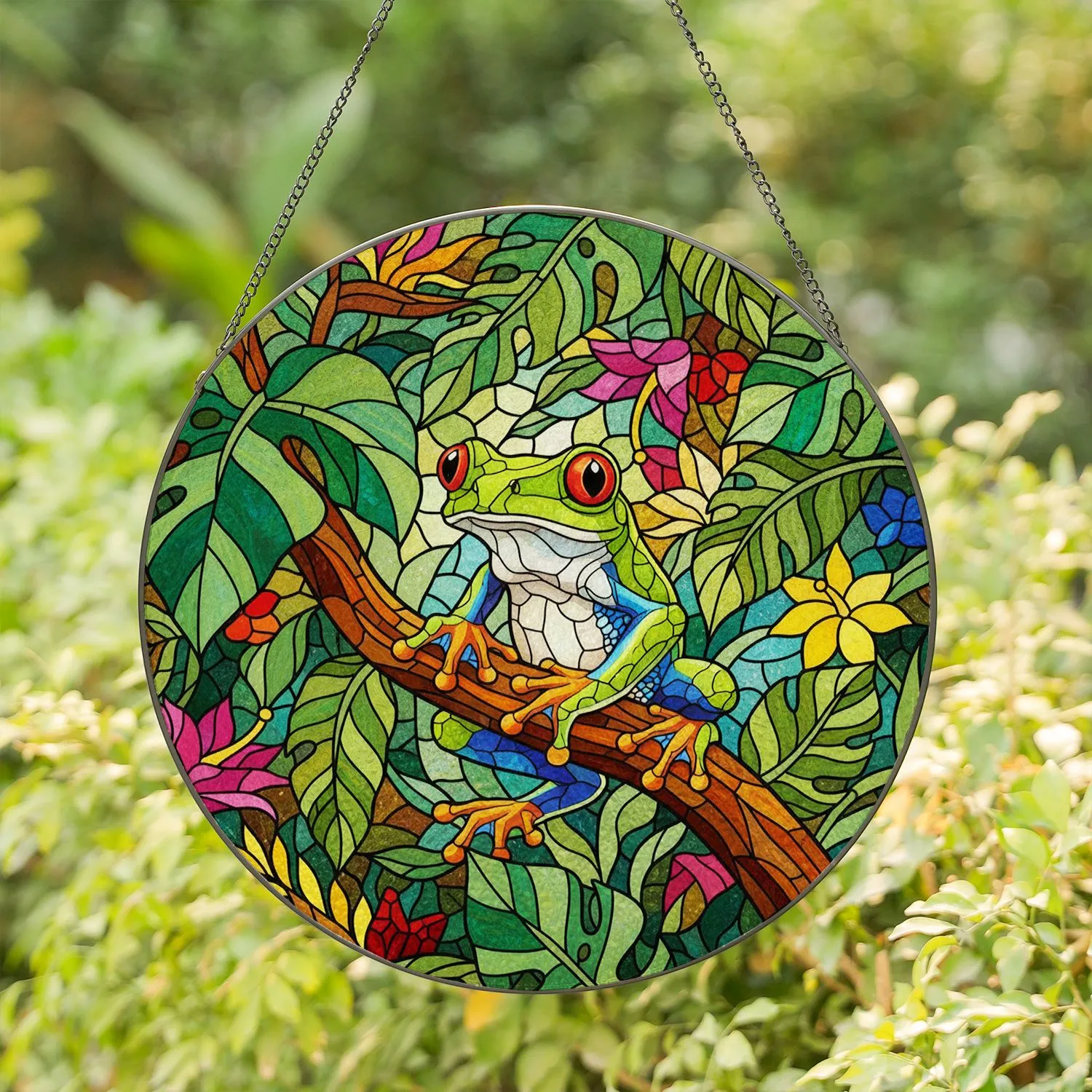 Red-eyed Tree Frog Stained Glass Tropical Jungle - Wildlife Lover Home Decor Gift Stained Glass Suncatcher - 1
