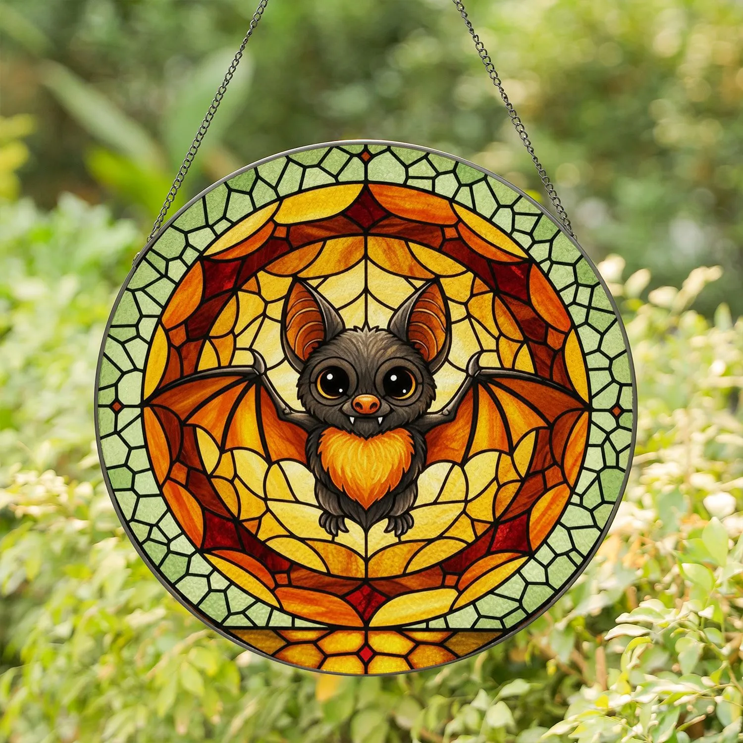 Stained Glass Big Eyed Cartoon Bat Wings Spread Pointed Ears - Home Decor Gift for Bat Lovers Stained Glass Suncatcher - 1
