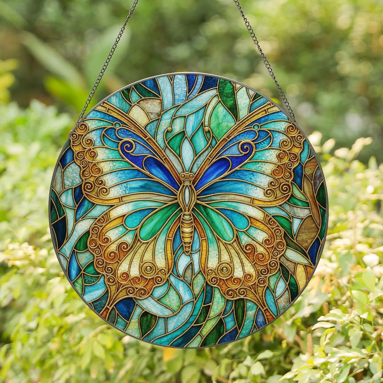 Ornate Tiffany Style Butterfly Stained Glass Mosaic - Wildlife Lover Home Decor Gift Stained Glass Suncatcher - 1