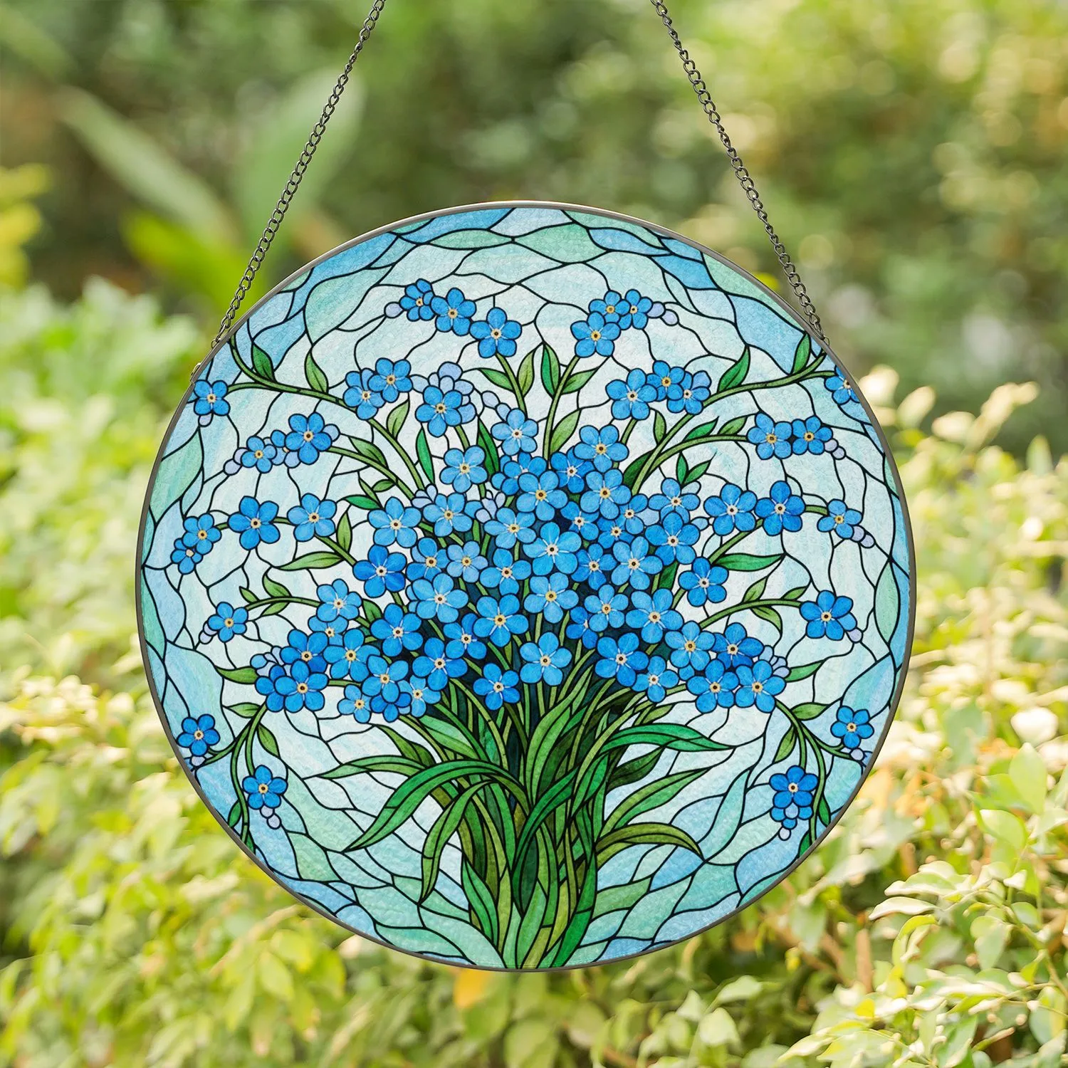 Forget-Me-Not Bouquet Tiffany Glass Home Decor Gift for Flower Lover Stained Glass Suncatcher - 1