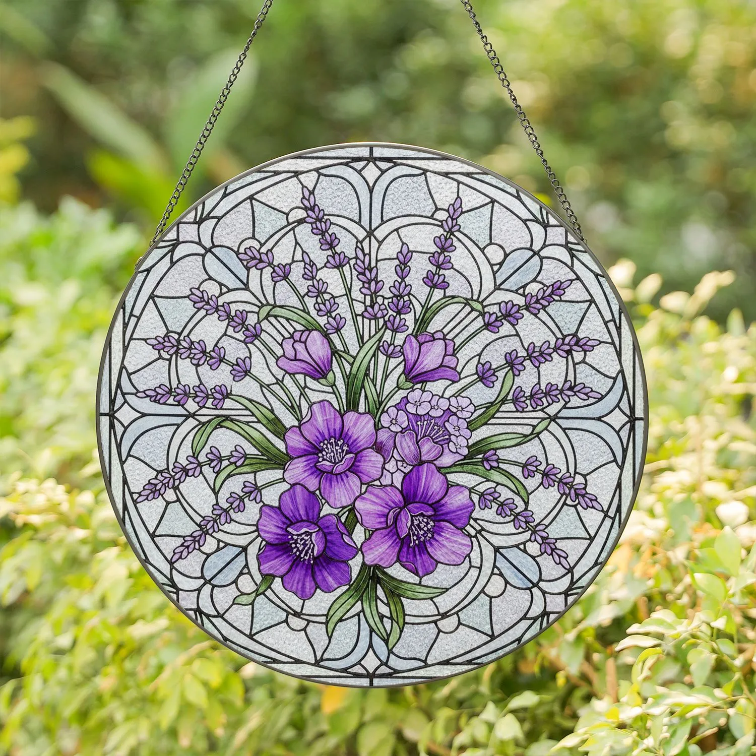Lush Purple Blossom Lavender Floral Bouquet - Home Decor Gift for Floral Lover Stained Glass Suncatcher - 1