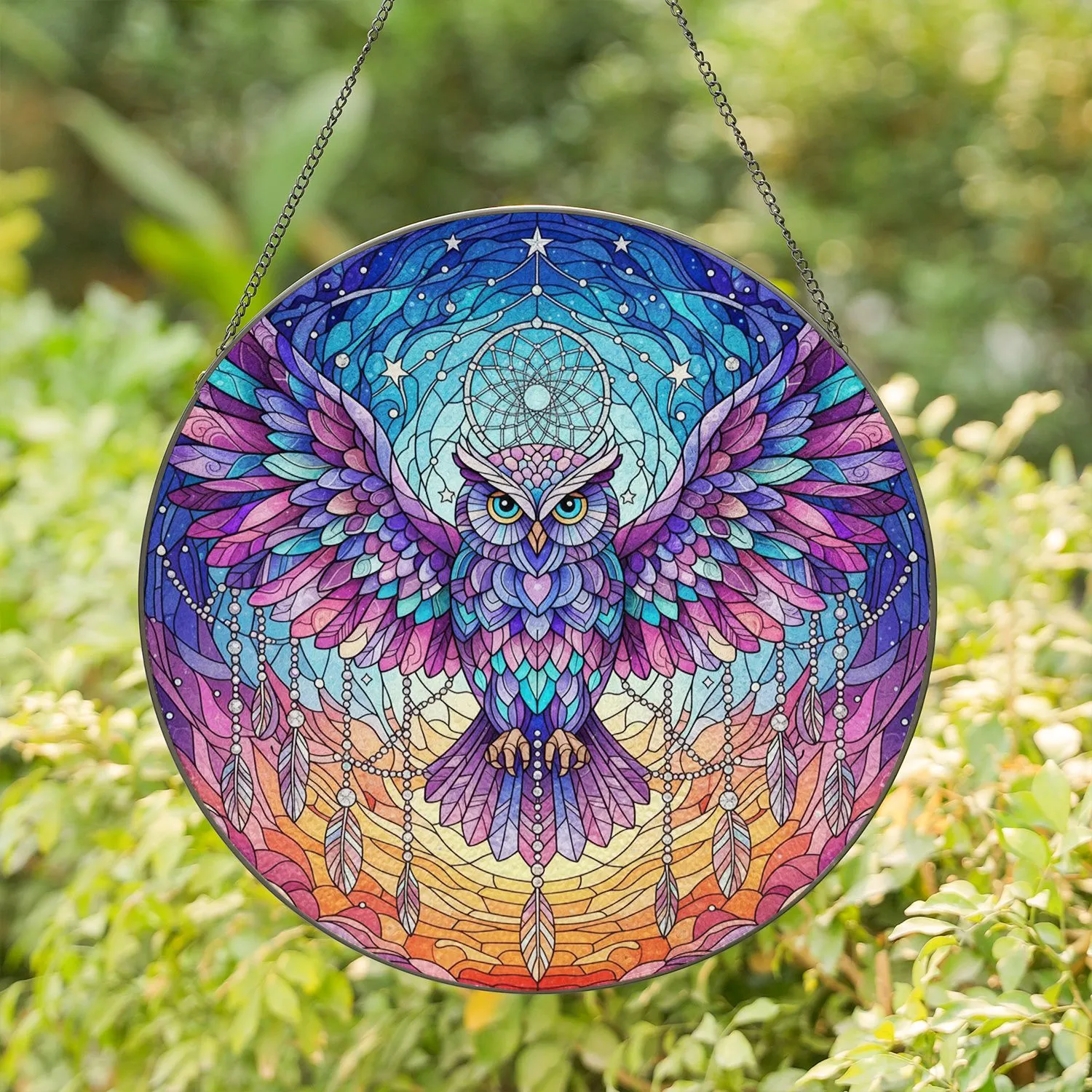 Majestic Owl Dreamcatcher Celestial Twilight - Home Decor Gift for Owl Lover Stained Glass Suncatcher - 1