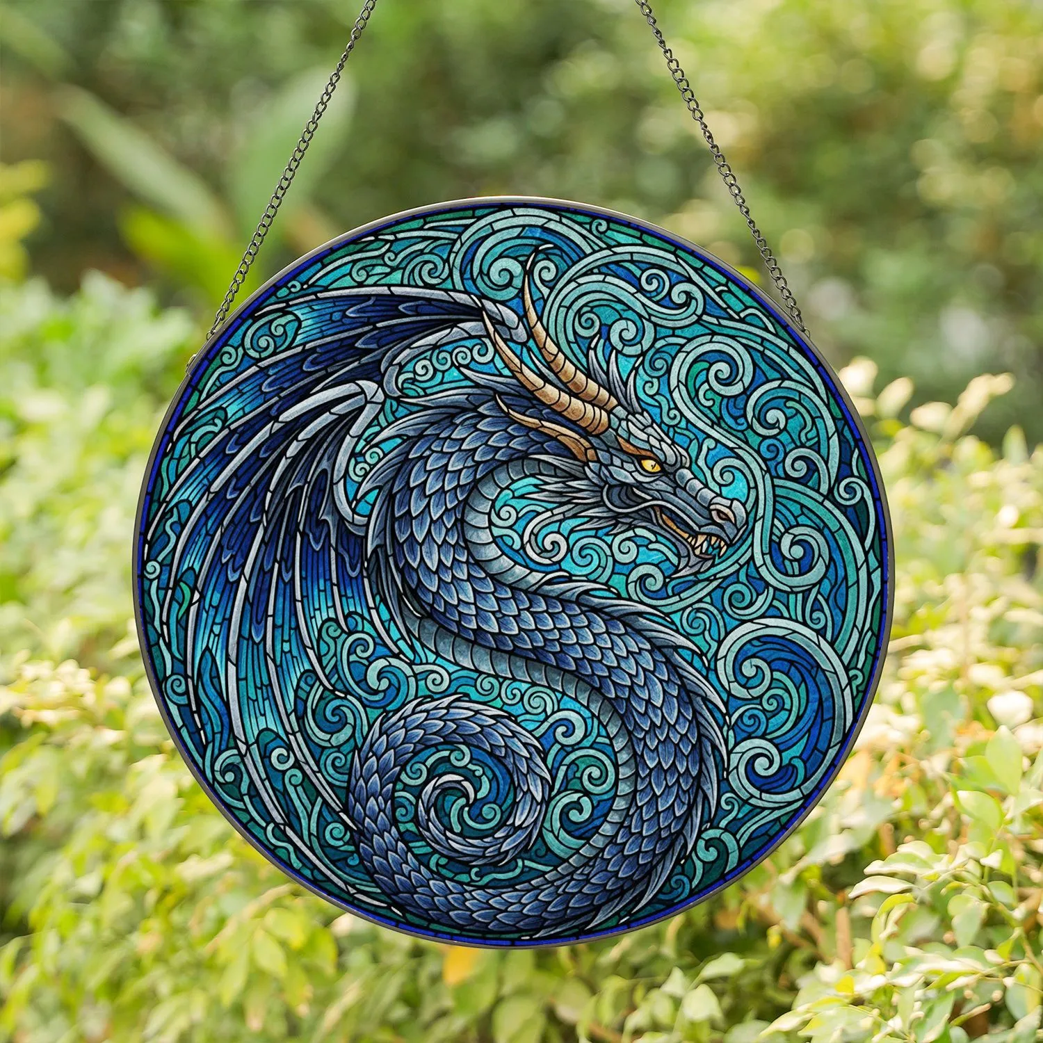 Majestic Ornate Dragon Intricate Scales Wings Swirling Tail Stained Glass Home Decor Gift Stained Glass Suncatcher - 1