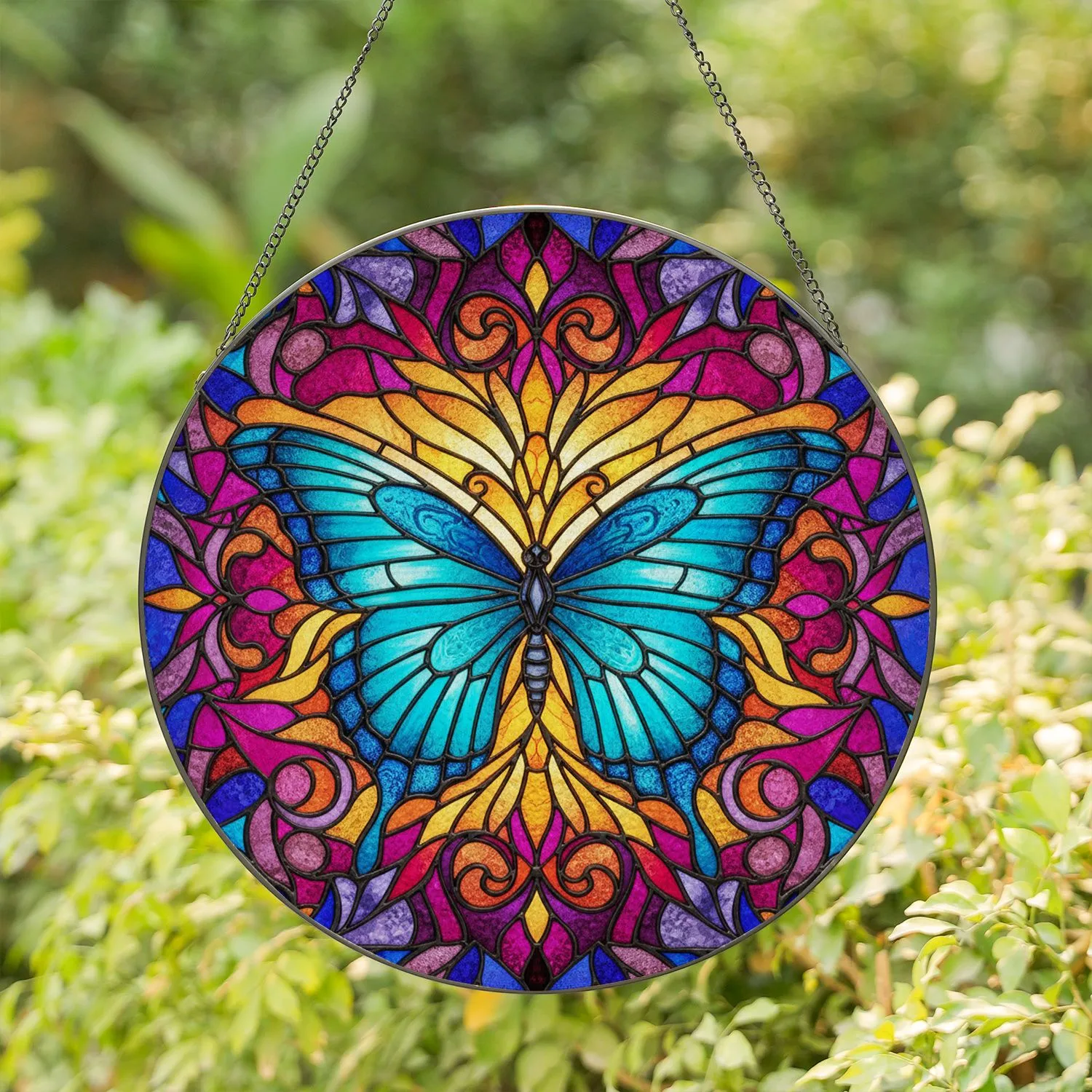 Symmetrical Butterfly Golden Halo Tiffany Glass Home Decor Gift for Butterfly Lover Stained Glass Suncatcher - 1
