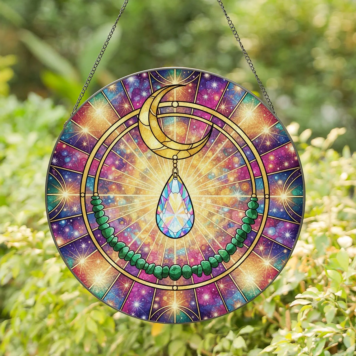 Teardrop Crystal Prism Golden Moon Cosmic Starlight - Stargazer Home Decor Gift Stained Glass Suncatcher - 1