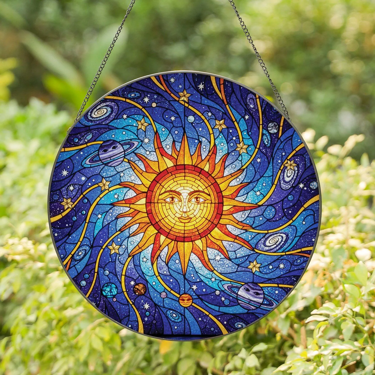 Radiant Sun Planets Stars Cosmic Galaxy Nebula - Home Decor Gift Stained Glass Suncatcher - 1