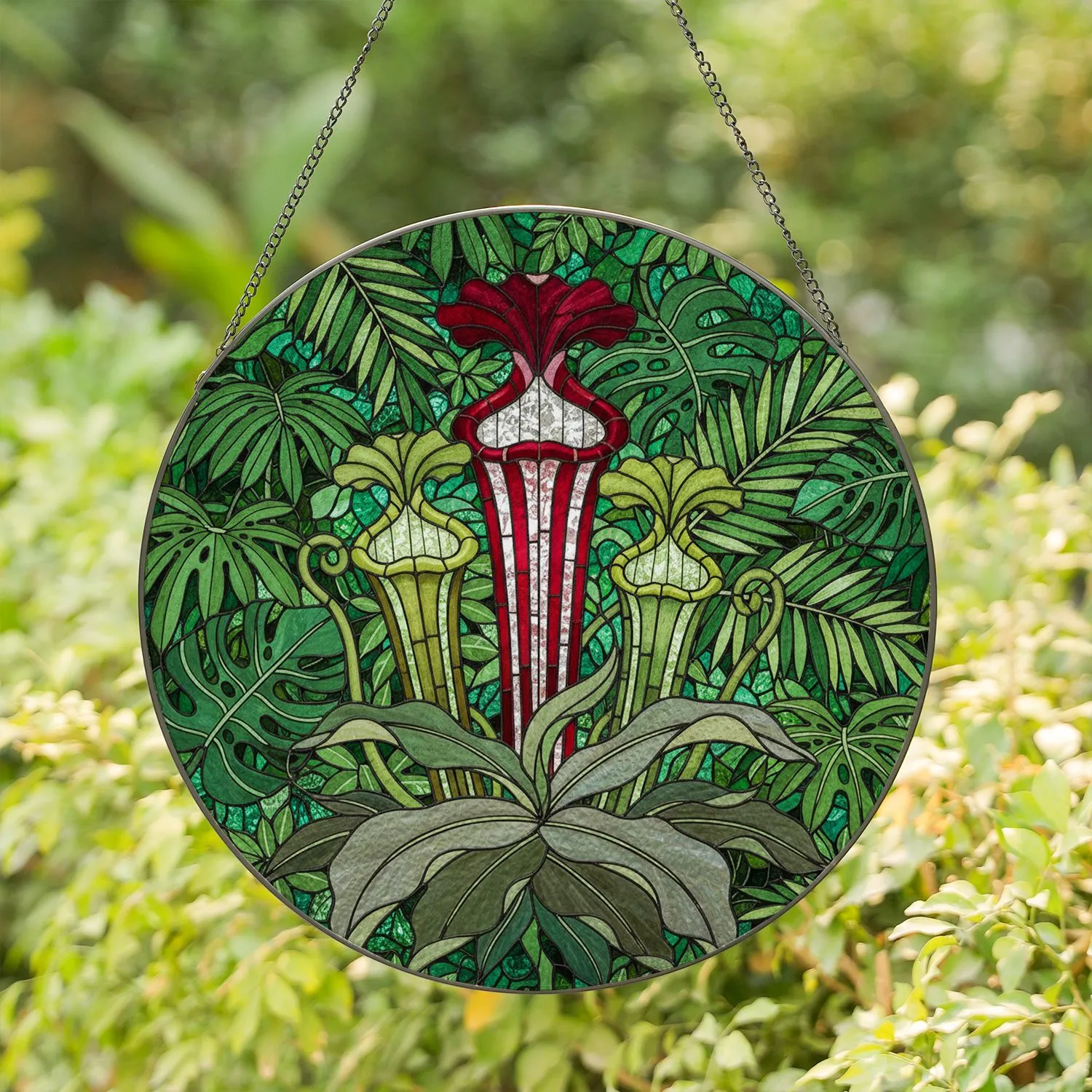 Carnivorous Pitcher Plants Tropical Jungle - Home Decor Gift for Plant Lover Stained Glass Suncatcher - 1
