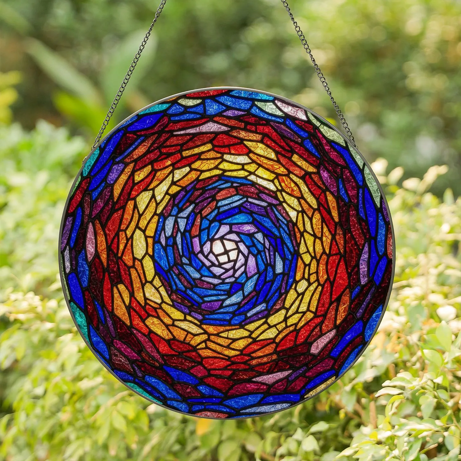 Elegant Spiral Swirling Stained Glass Crackled Mosaic - Home Decor Gift Stained Glass Suncatcher - 1