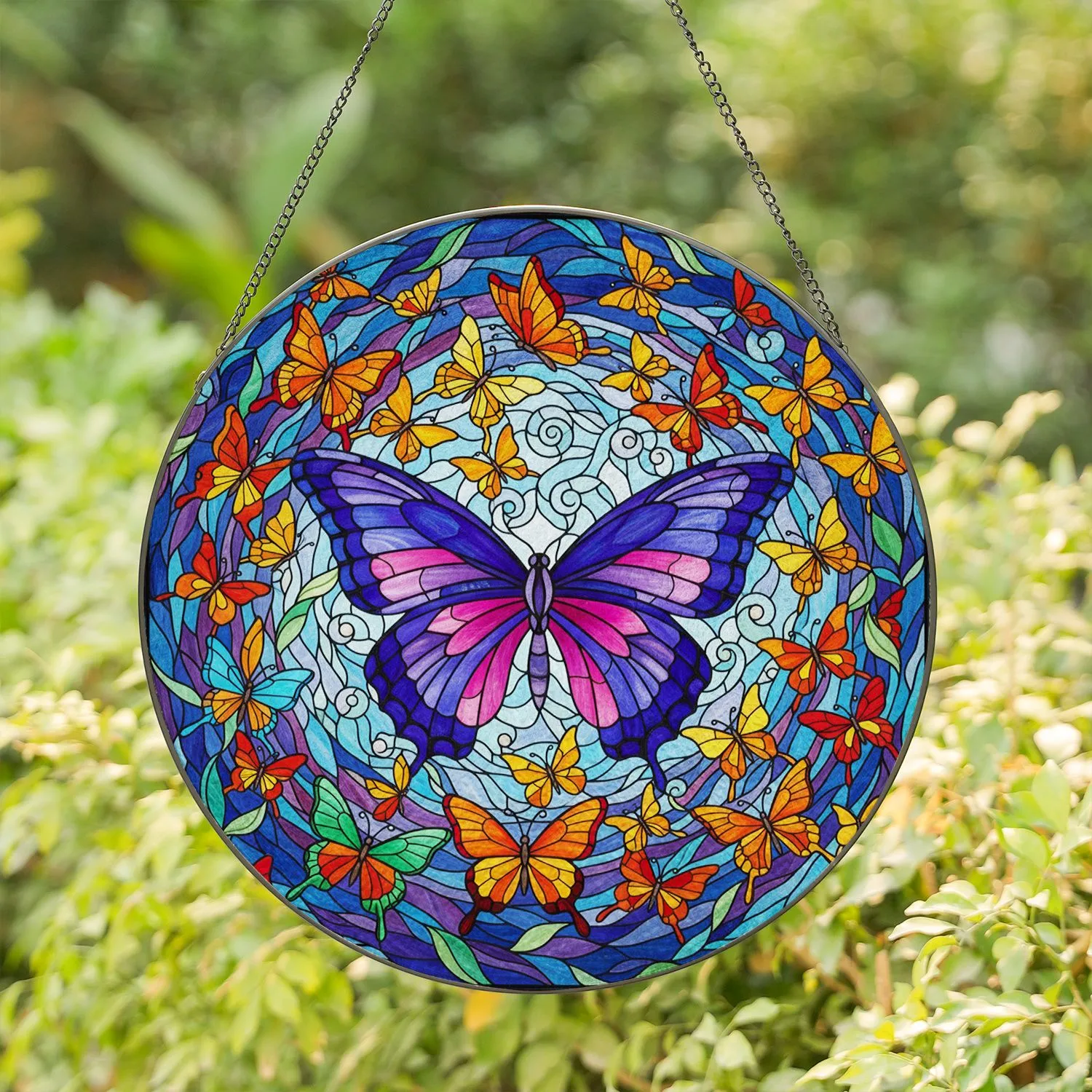 Stained Glass Butterfly Floral Mosaic - Home Decor Gift for Butterfly Lovers Stained Glass Suncatcher - 1