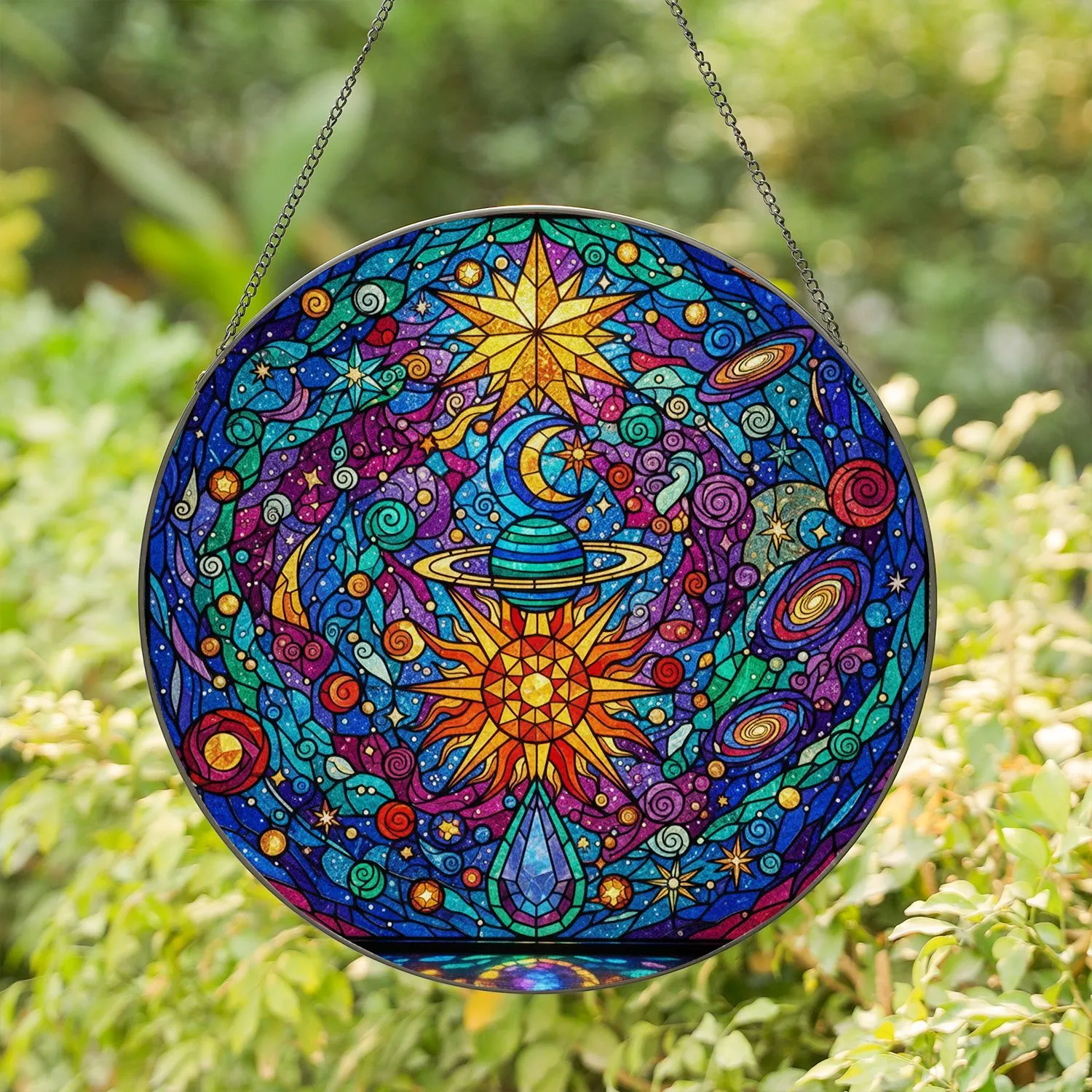 Swirling Cosmic Nebula Star Moon Planet Sun Prism - Home Window Room Decor Gift Stained Glass Suncatcher - 1