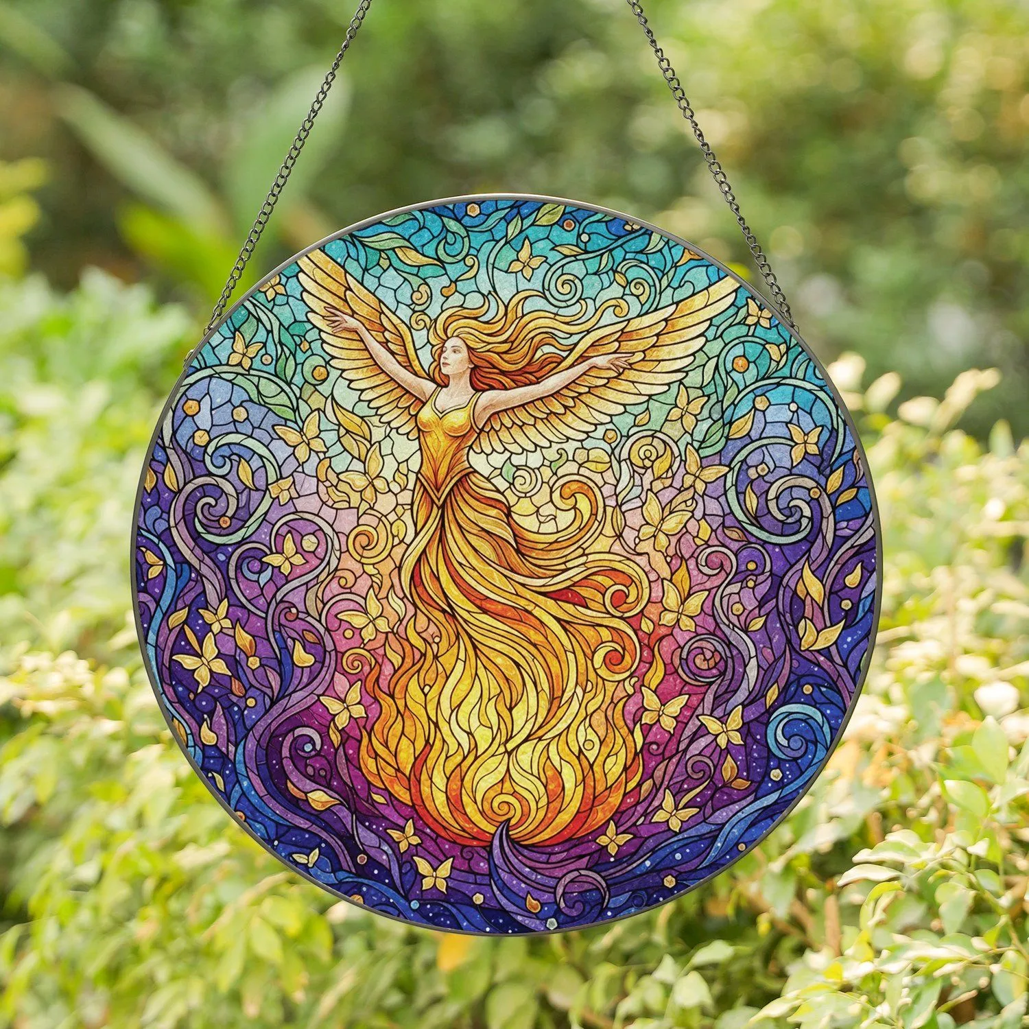 Winged Fairy Bonfire Butterfly Spirit Ethereal Vortex - Home Decor Gift for Fantasy Lover Stained Glass Suncatcher - 1