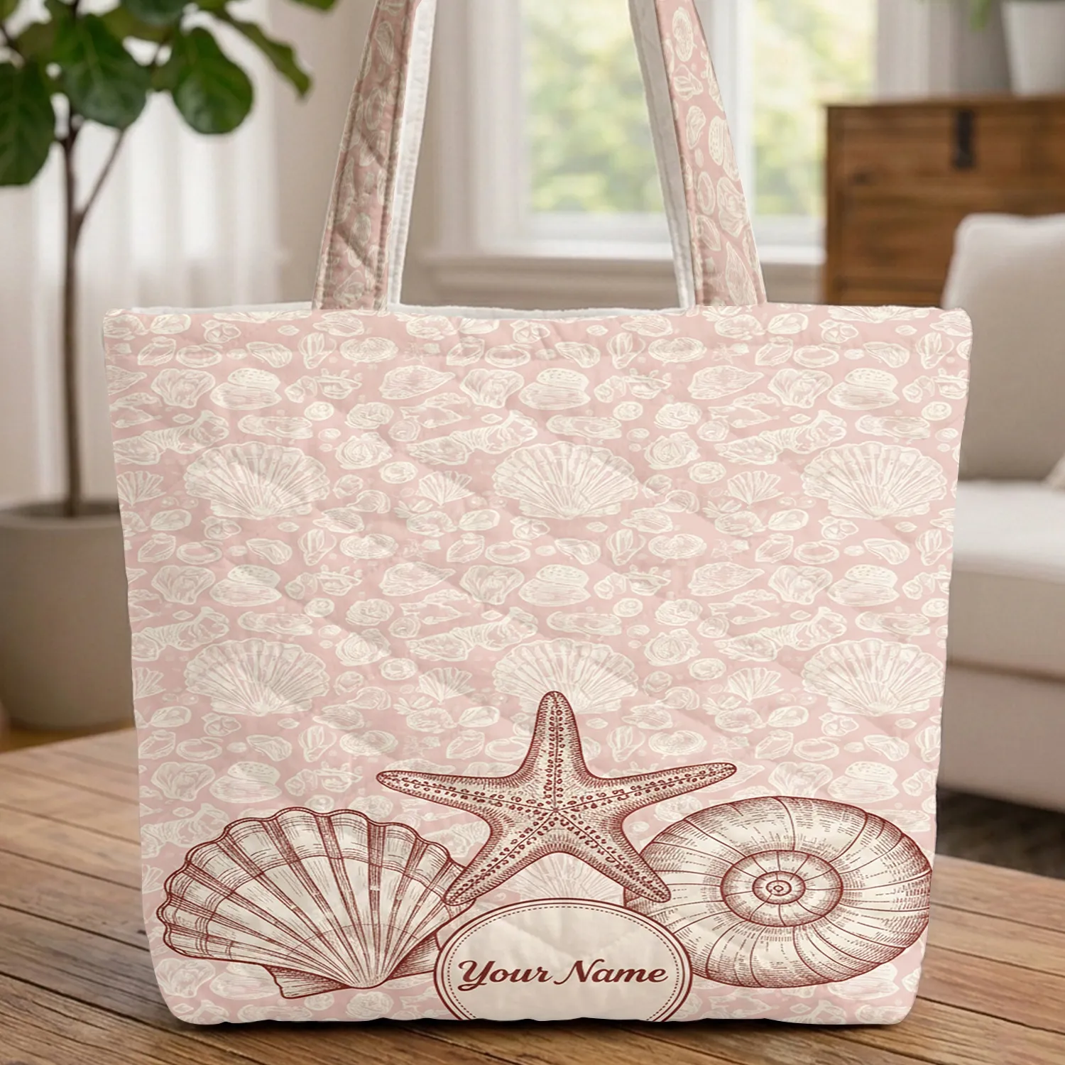 Ornate Scallop Conch Starfish Seashell Marine - Travel Essentials Everyday Carry Quilted Tote Bag - 1