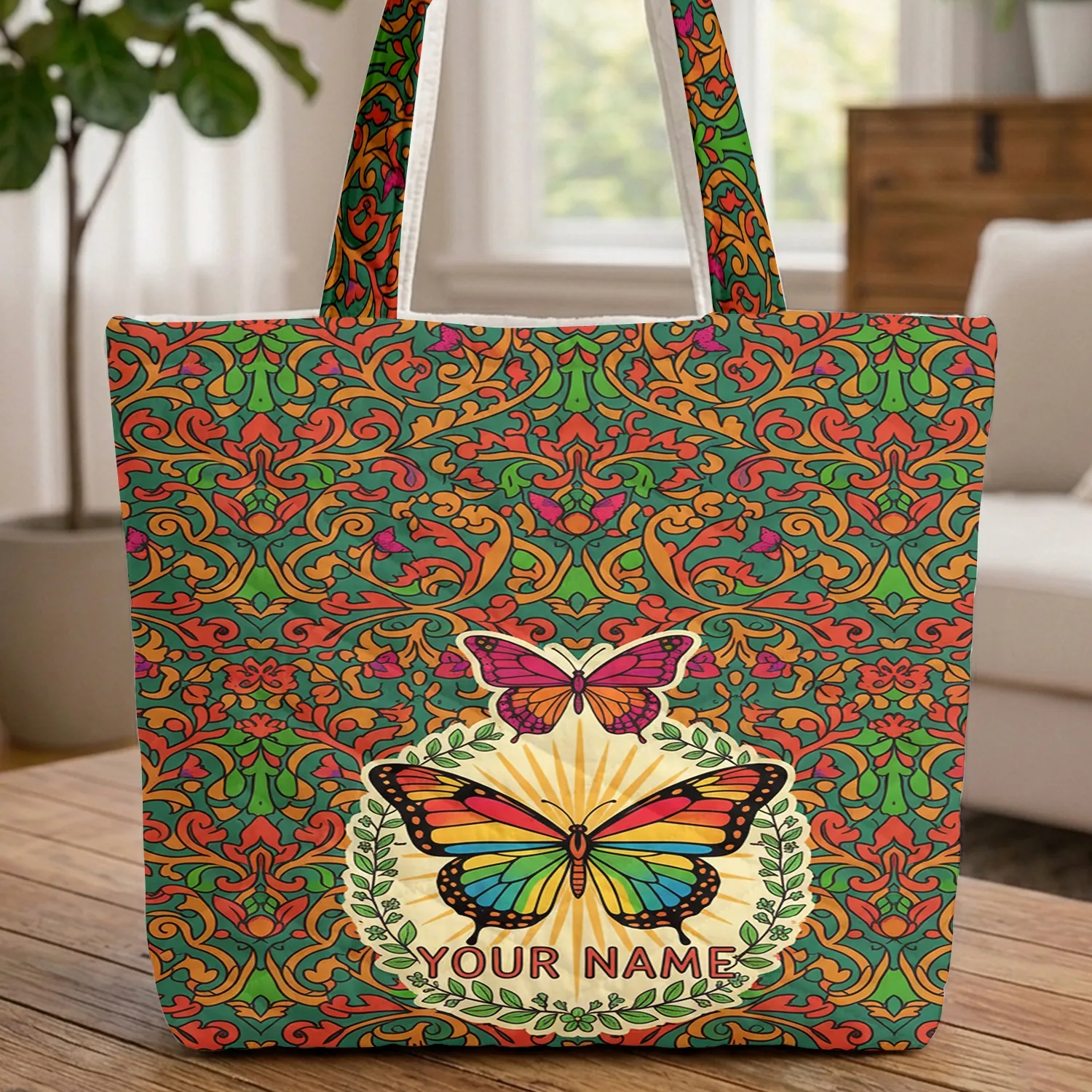 Monarch Butterfly Personalized Floral Wreath - Everyday Carry Gift Quilted Tote Bag - 1