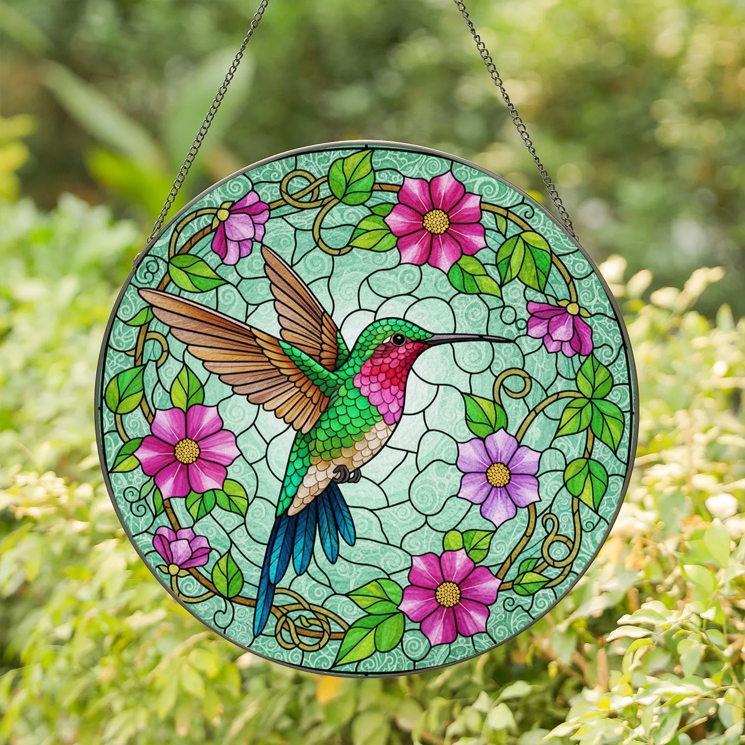 Hummingbird Floral Stained Glass Mosaic - Home Decor Gift for Bird Lover Stained Glass Suncatcher - 1