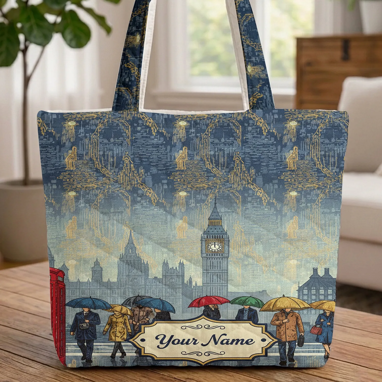 London Street Umbrellas Red Telephone Booth Parliament - Travel Essentials Quilted Tote Bag - 1