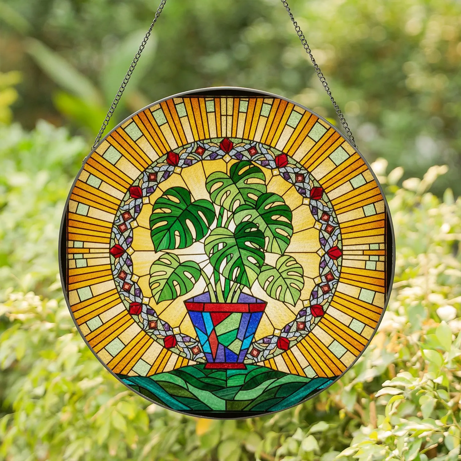 Tiffany Stained Glass Monstera Plant Faceted Mosaic - Home Decor Gift for Houseplant Lover Stained Glass Suncatcher - 1