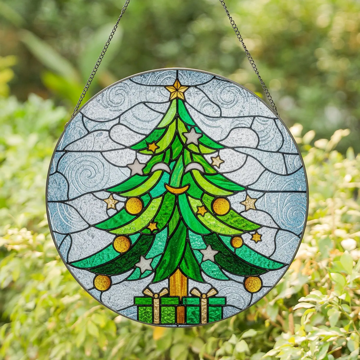 Whimsical Christmas Tree Smiling Face Gift Boxes - Christmas Holiday Home Decor Gift Stained Glass Suncatcher - 1