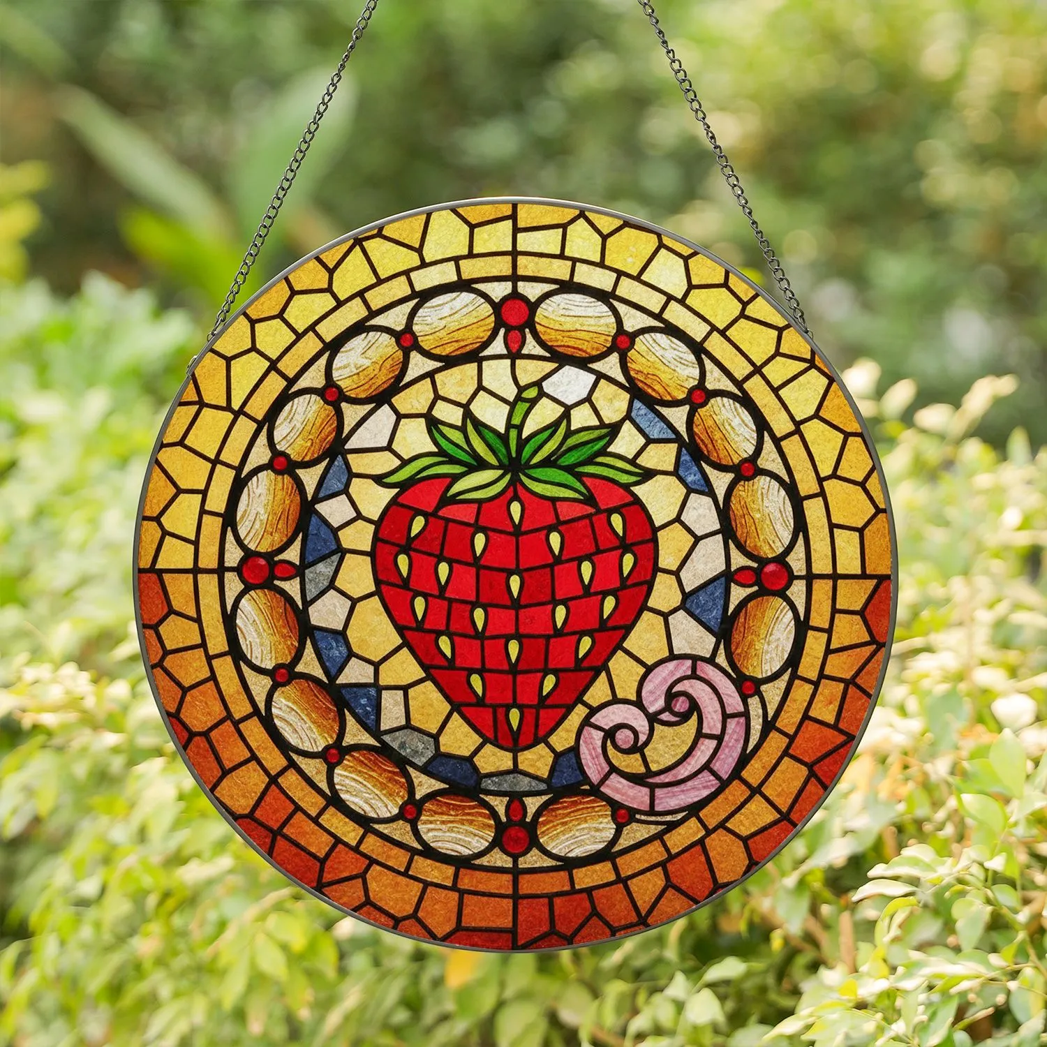 Heart Strawberry Amber Gold Red Jewel Pink Purple Swirl Home Decor Gift Stained Glass Suncatcher - 1